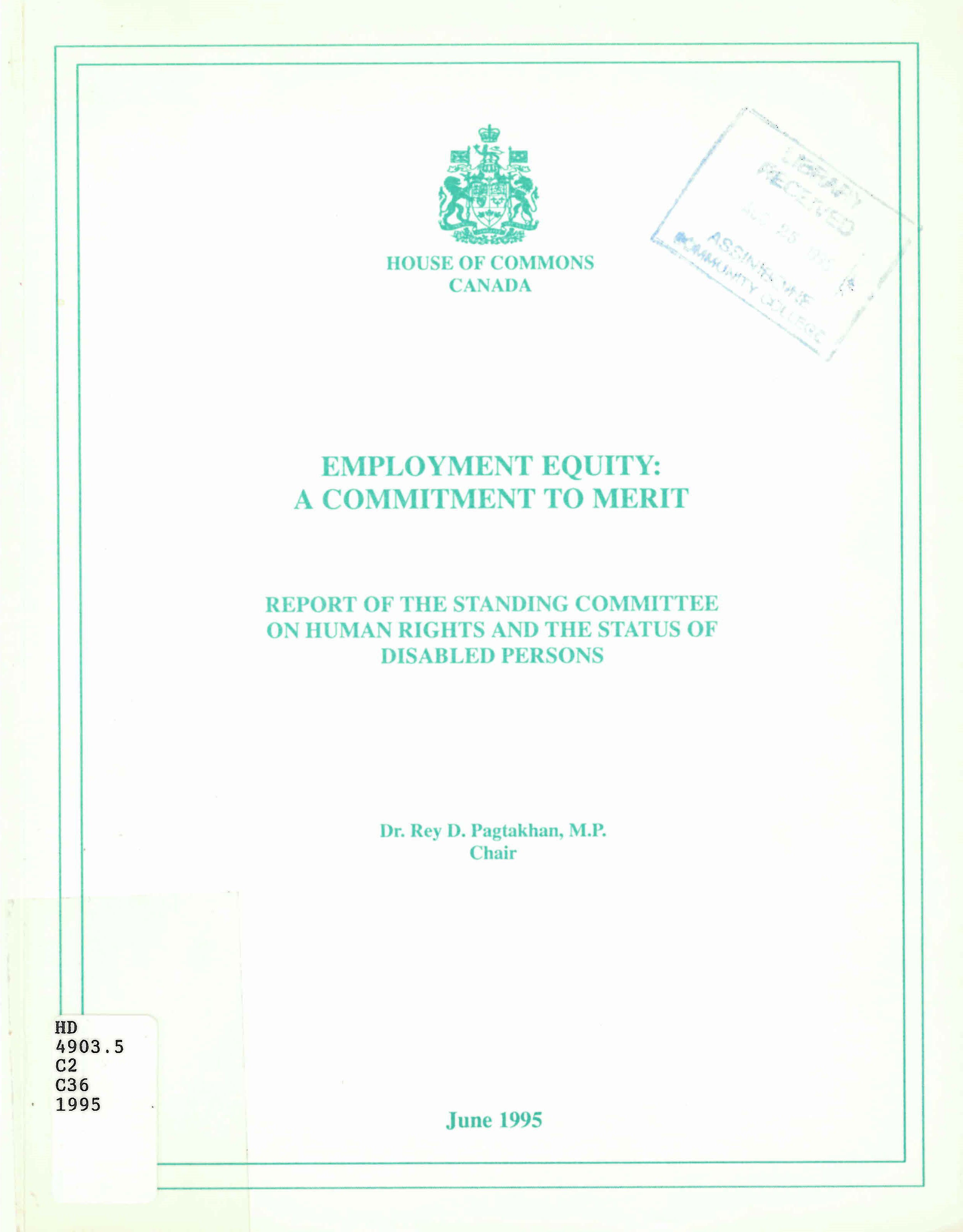 Employment equity: : a commitment to merit : report of the Standing Committee on Human Rights and the Status of Disabled Persons /