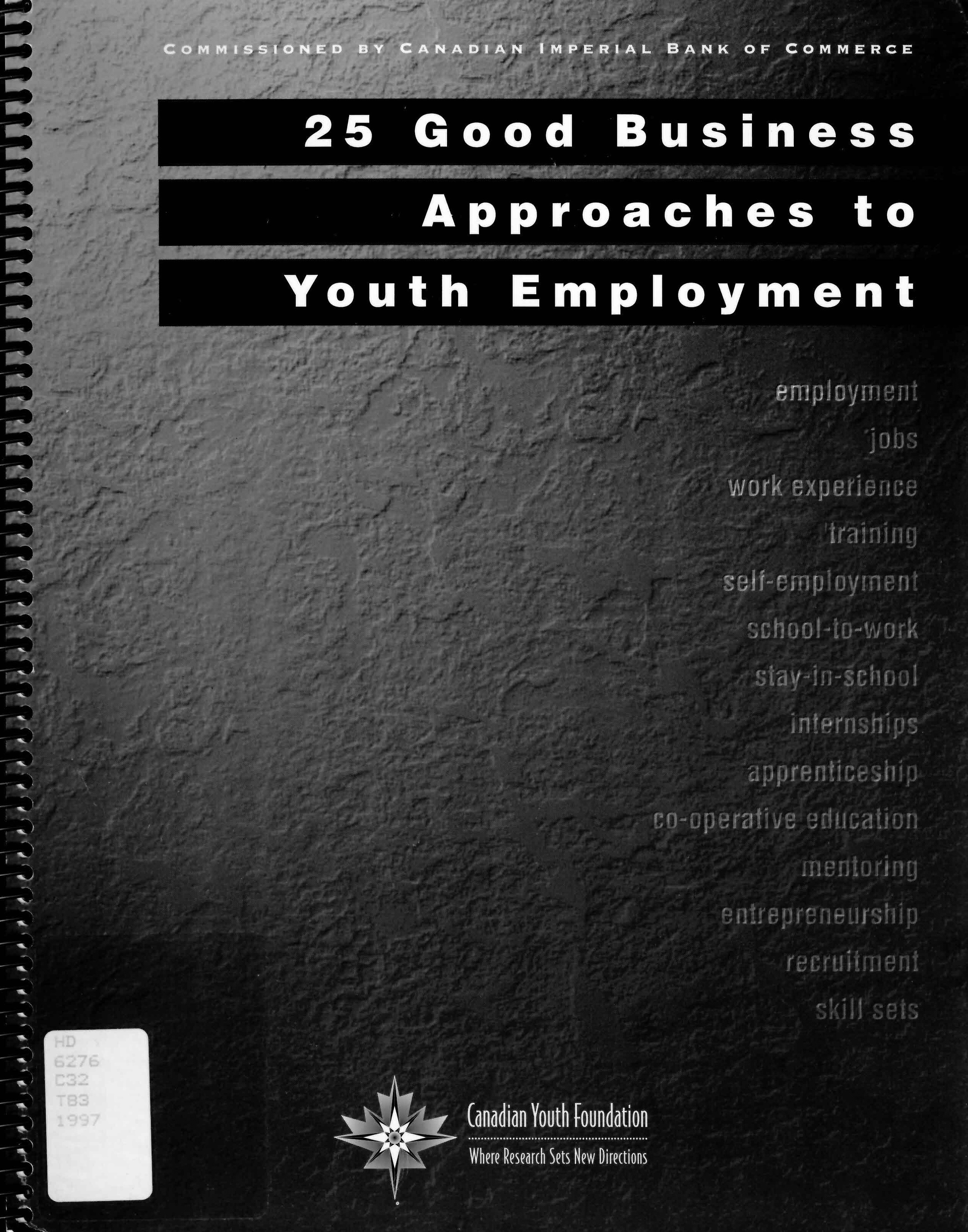 25 good business approaches to youth employment: : employment, jobs, work experience, training, self-employment, school-to-work, stay-in-school, internships, apprenticeship, co-operative education, mentoring, entrepreneurship, recruitment, skill sets