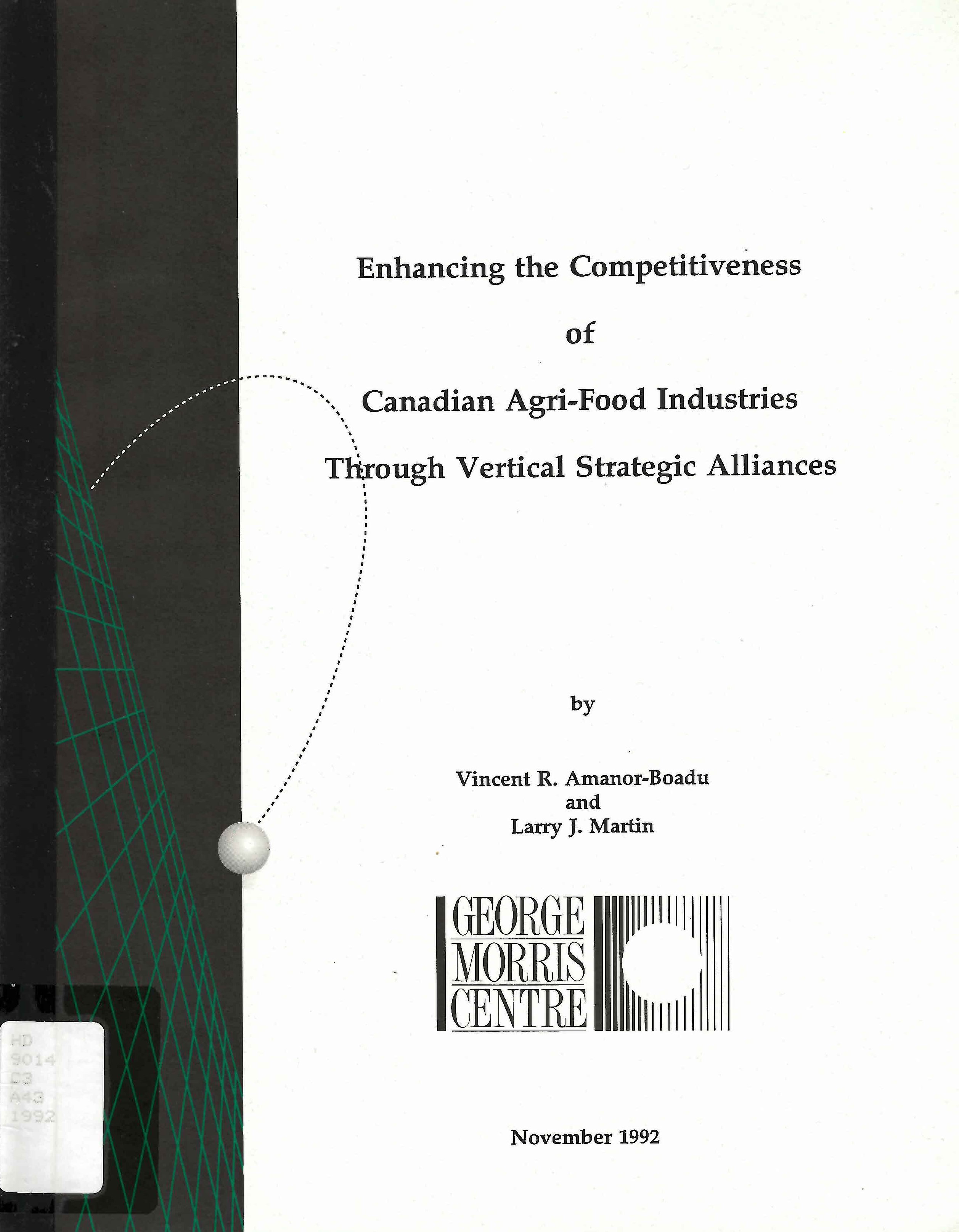 Enhancing the competitiveness of Canadian agri-food industries through vertical strategic alliances