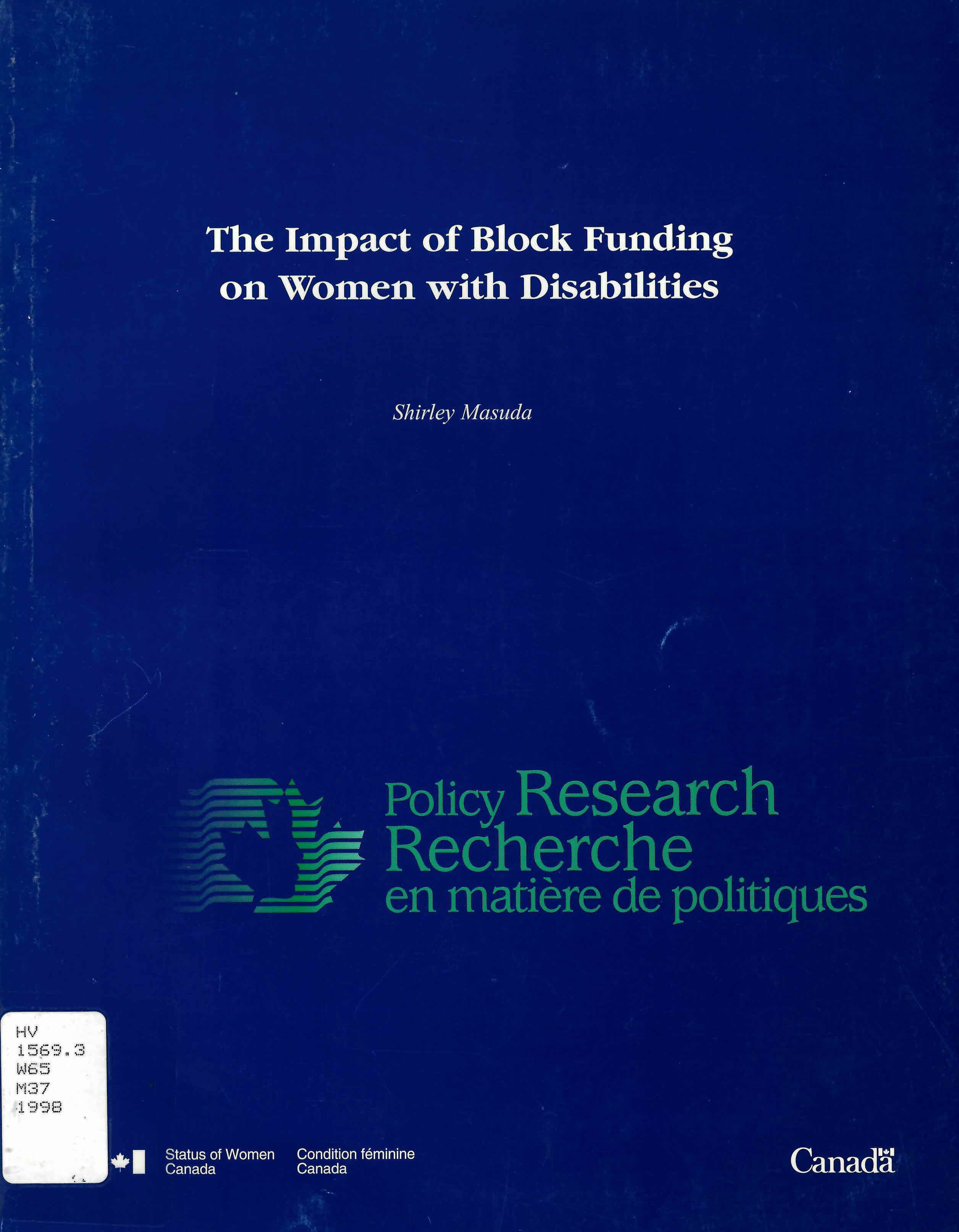 The impact of block funding on women with disabilities