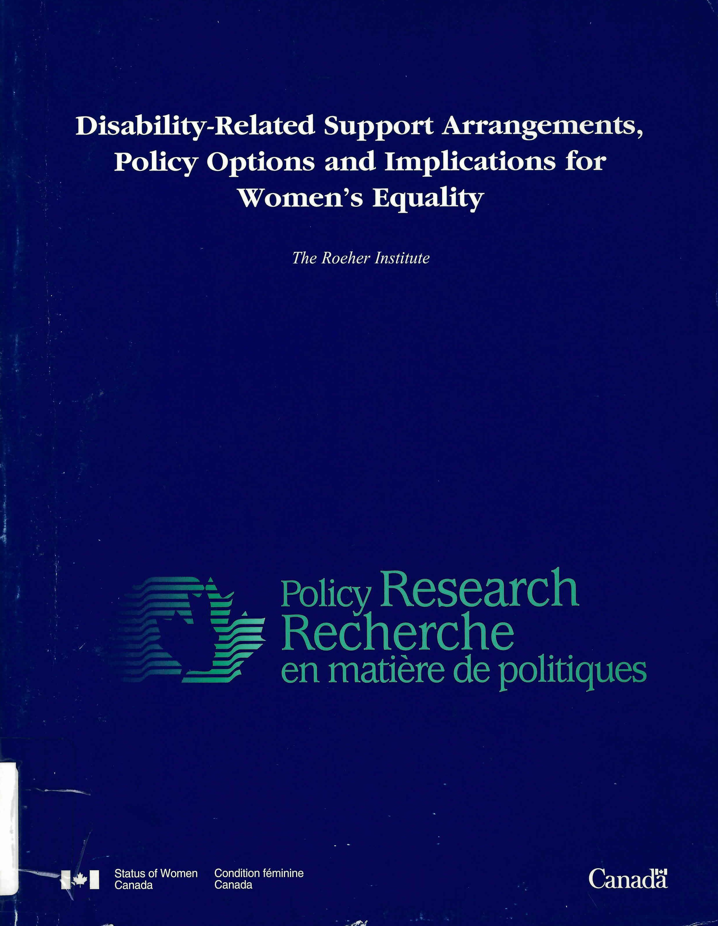 Disability-related support arrangements: : policy options and implications for women's equality /