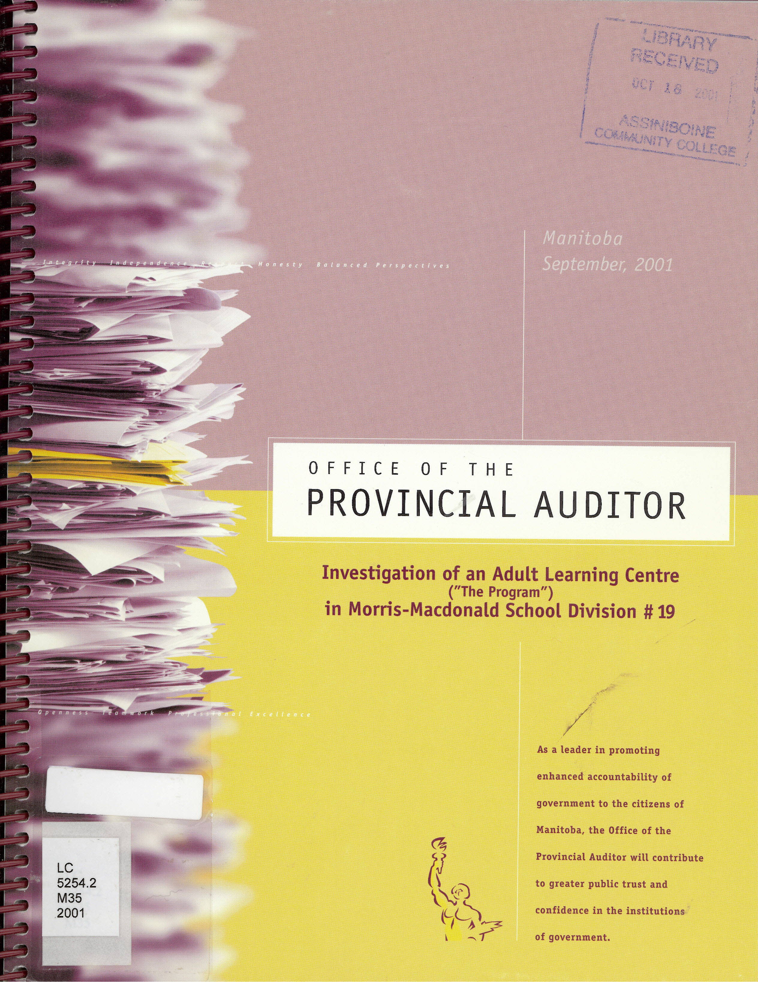 Investigation of an adult learning centre ("The Program") in Morris-MacDonald School Division # 19