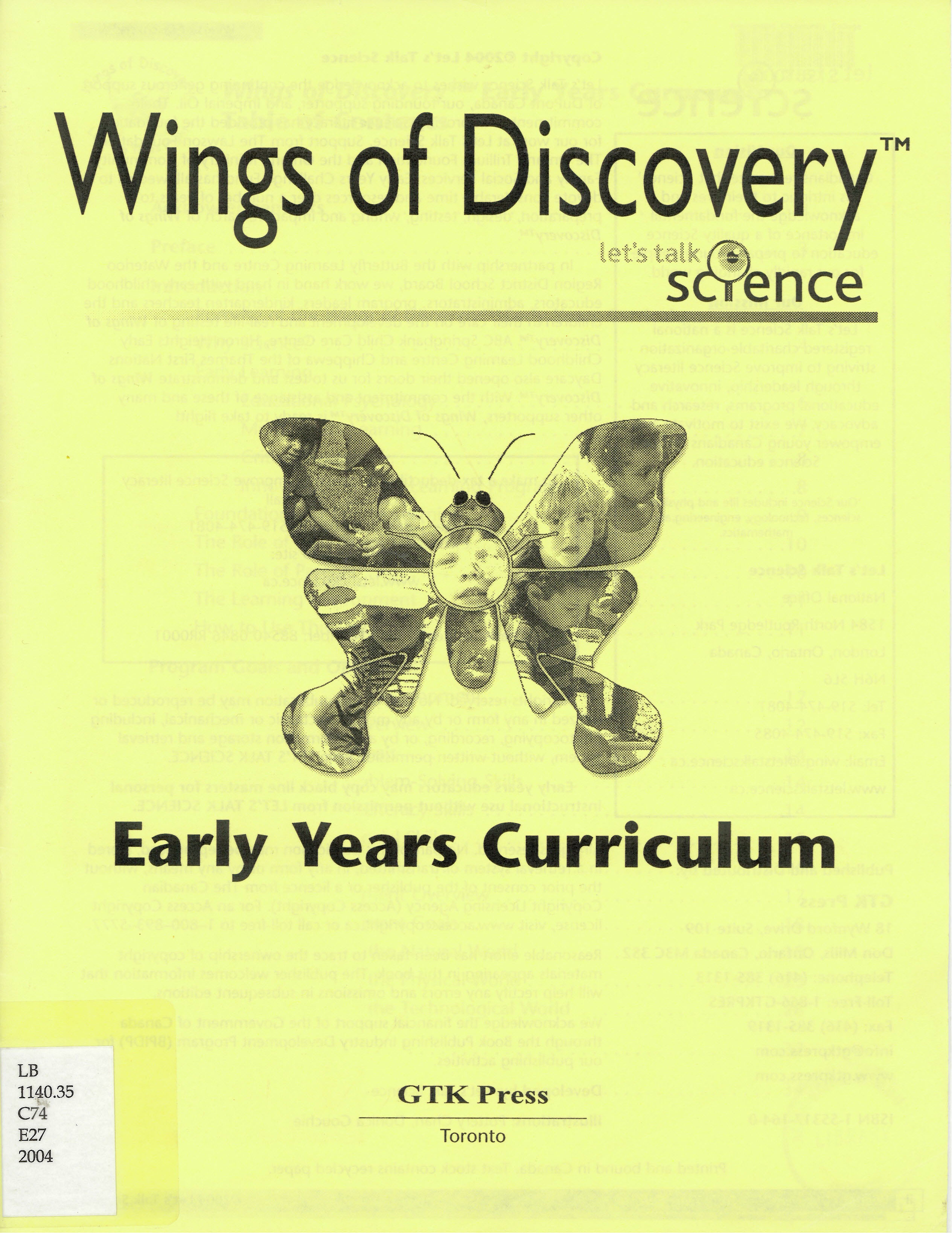 Early years curriculum : let's talk science