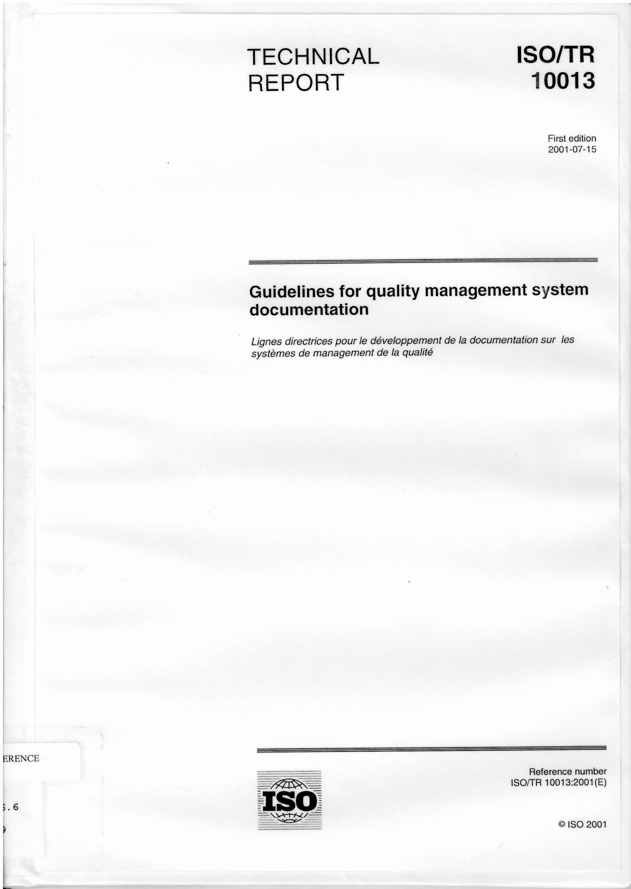 Guidelines for quality management system documentation = Lignes directrices pour le developpement de la documentation sur les systemes de management de la qualite