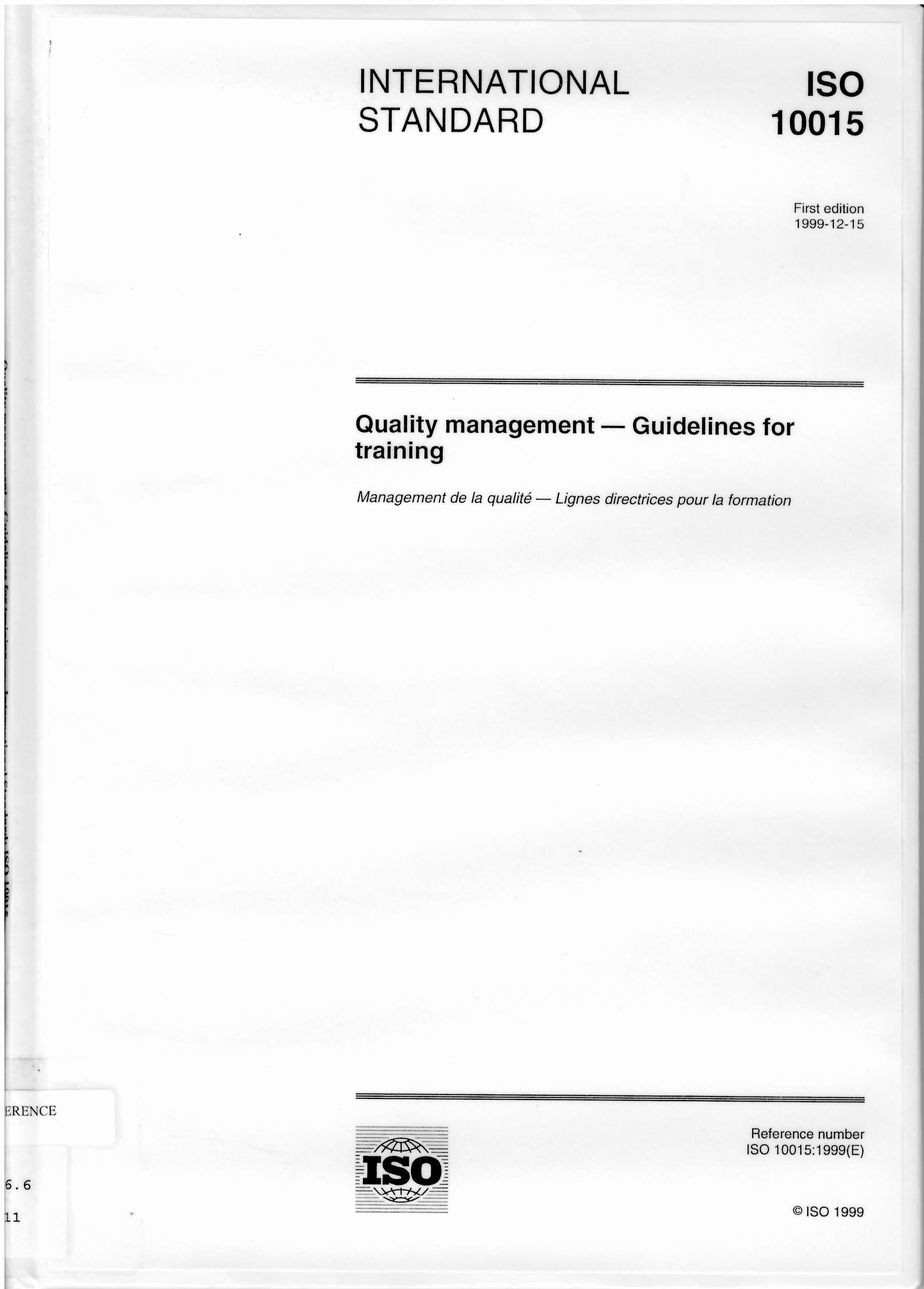 Quality management : guidelines for training = Management de la qualite - lignes directrices pour la formation