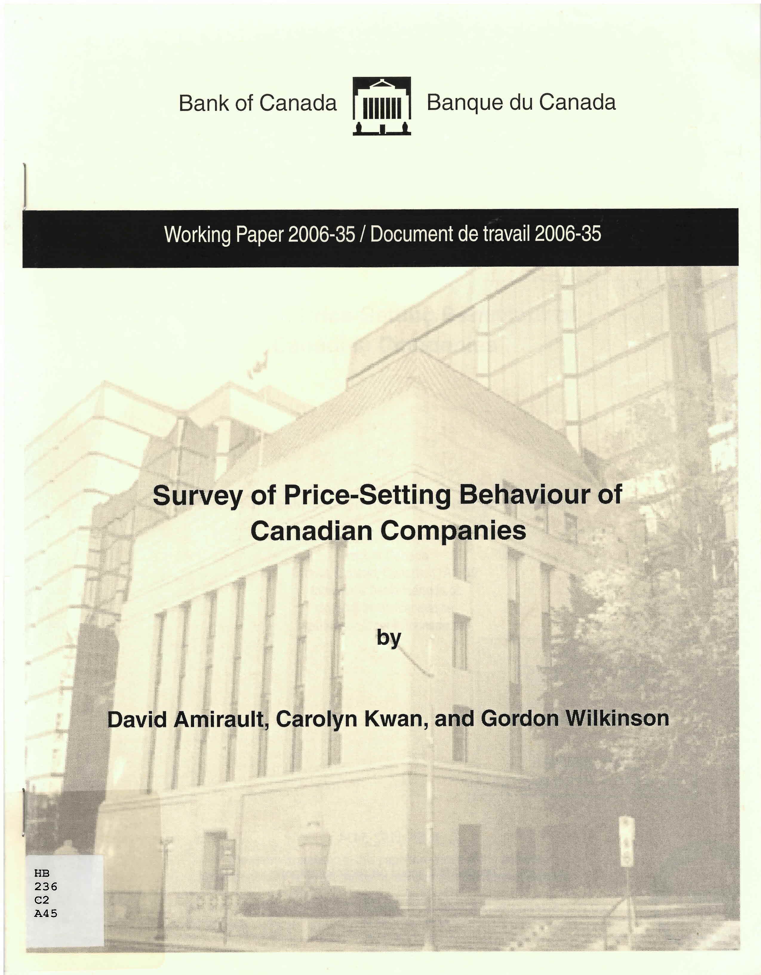 Survey of price-setting behaviour of Canadian companies