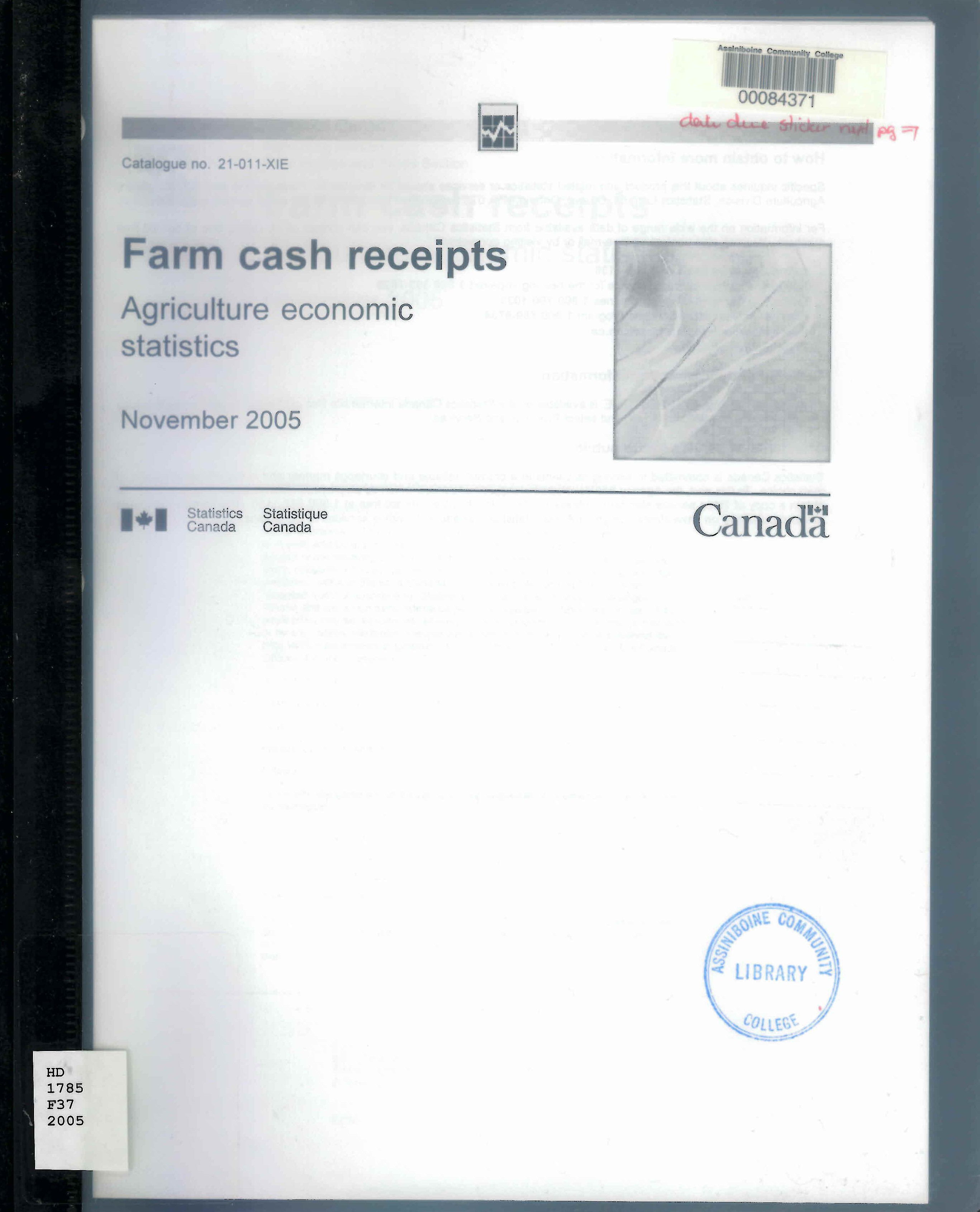 Farm cash receipts : agriculture economic statistics
