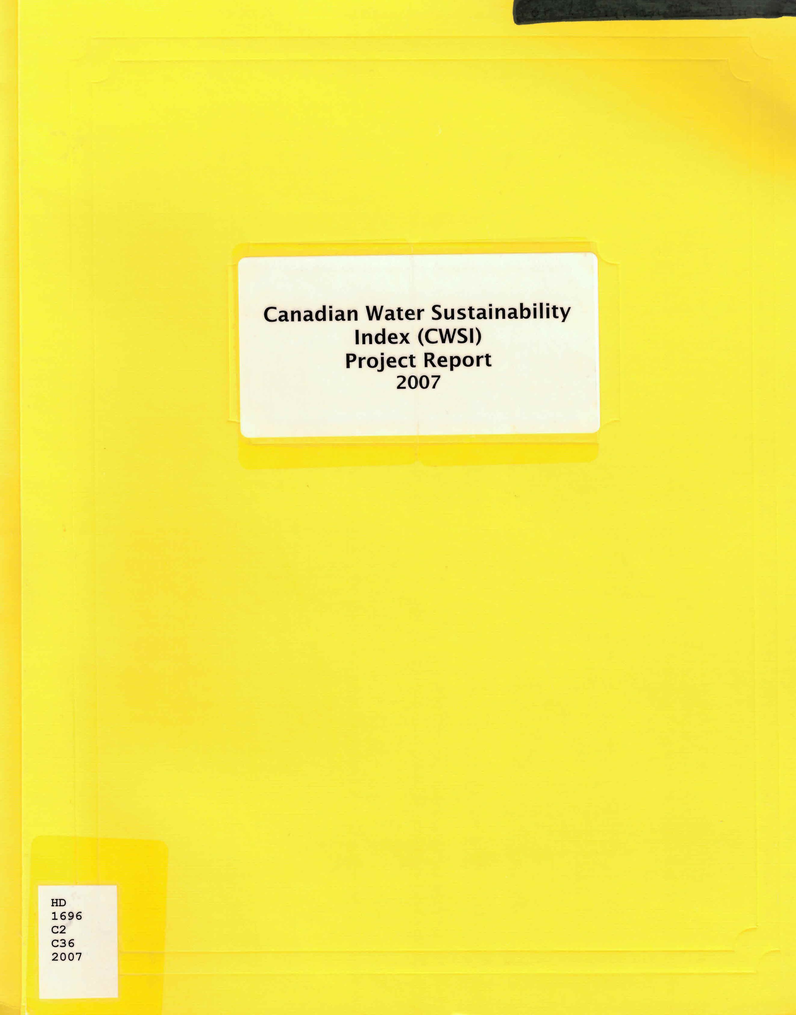 Canadian water sustainability index (CWSI) : project report.