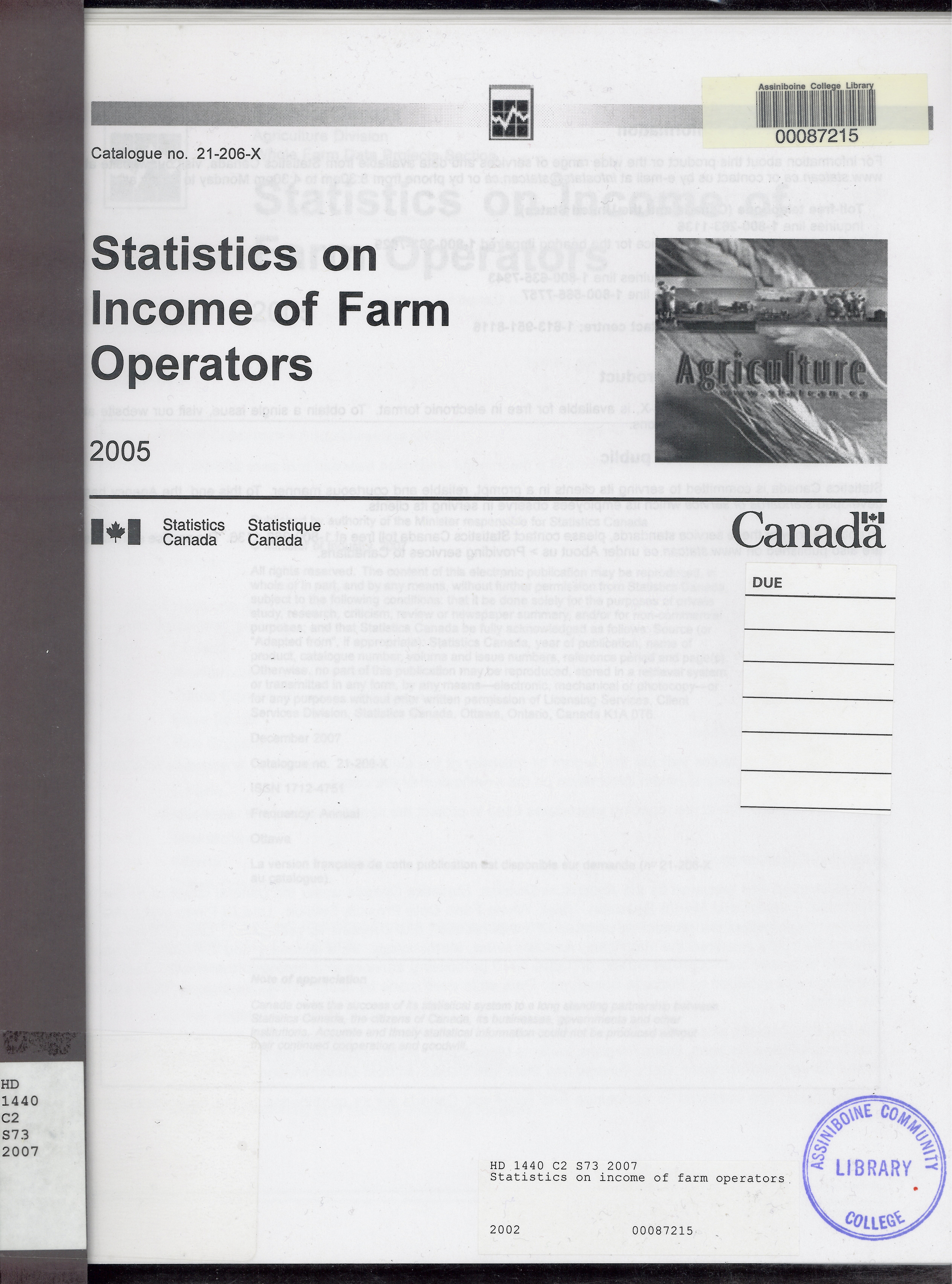 Statistics on income of farm operators