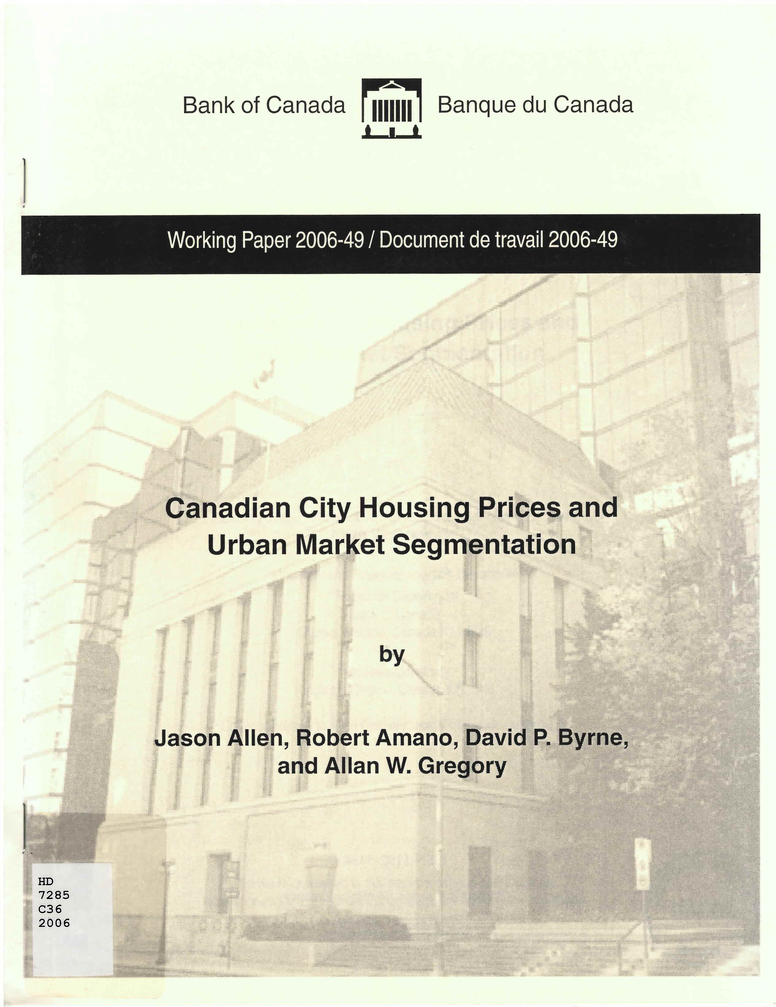 Canadian city housing prices and urban market segmentation