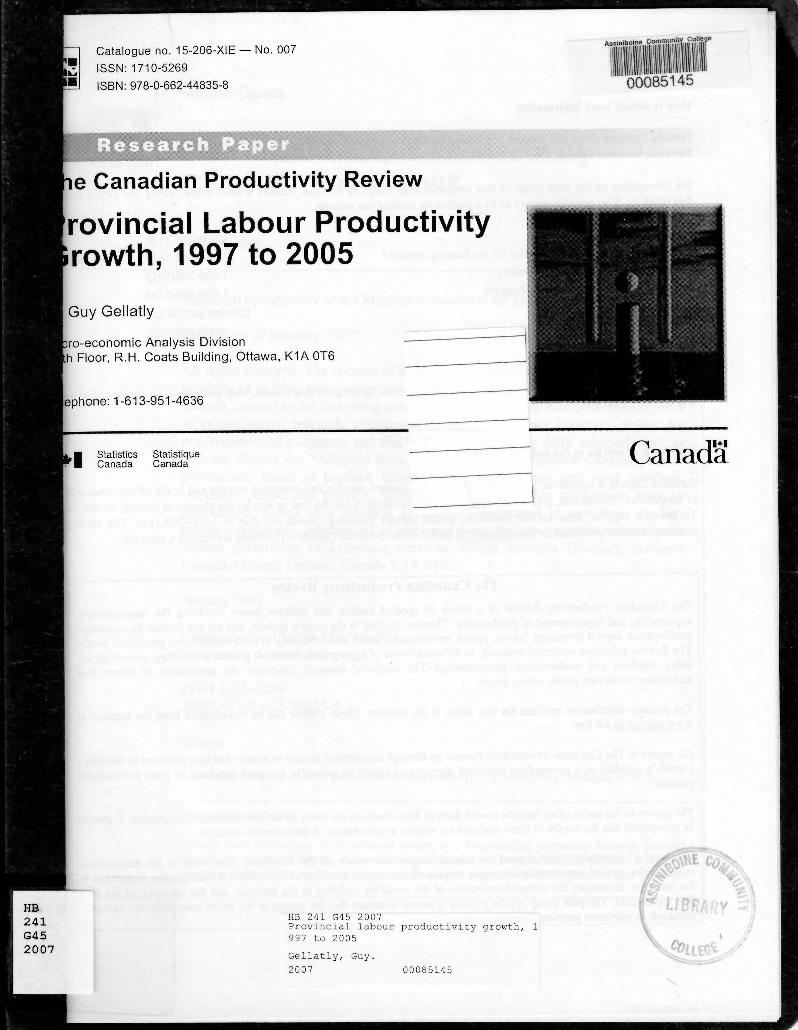 Provincial labour productivity growth, 1997 to 2005