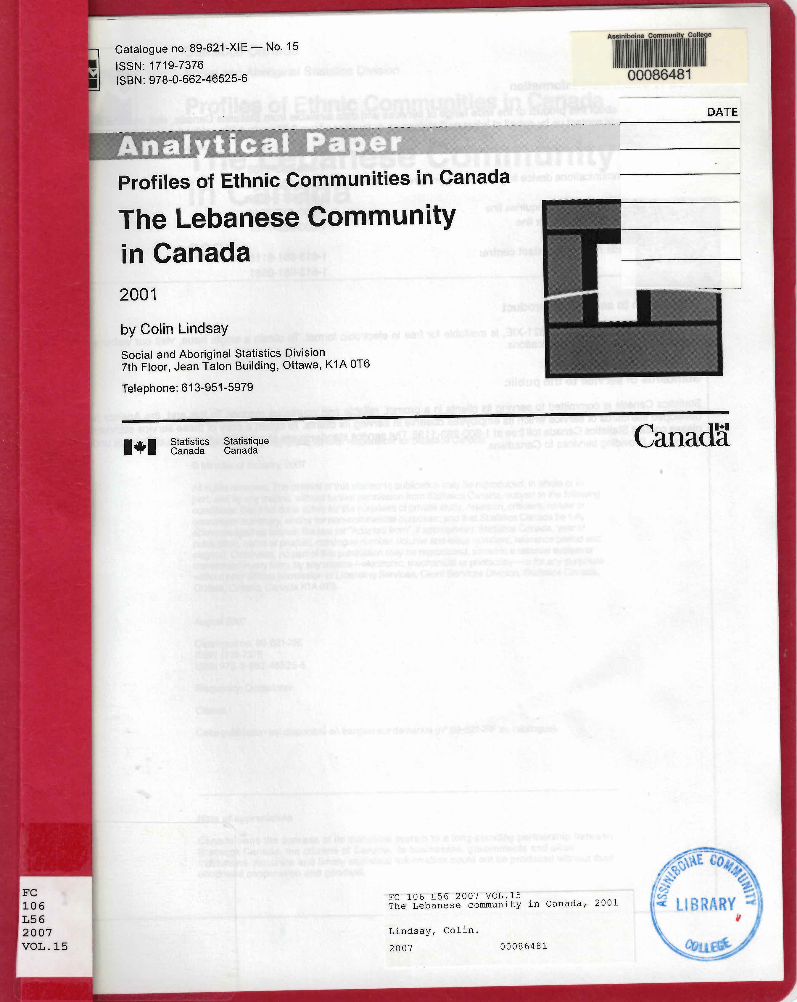 The Lebanese community in Canada, 2001