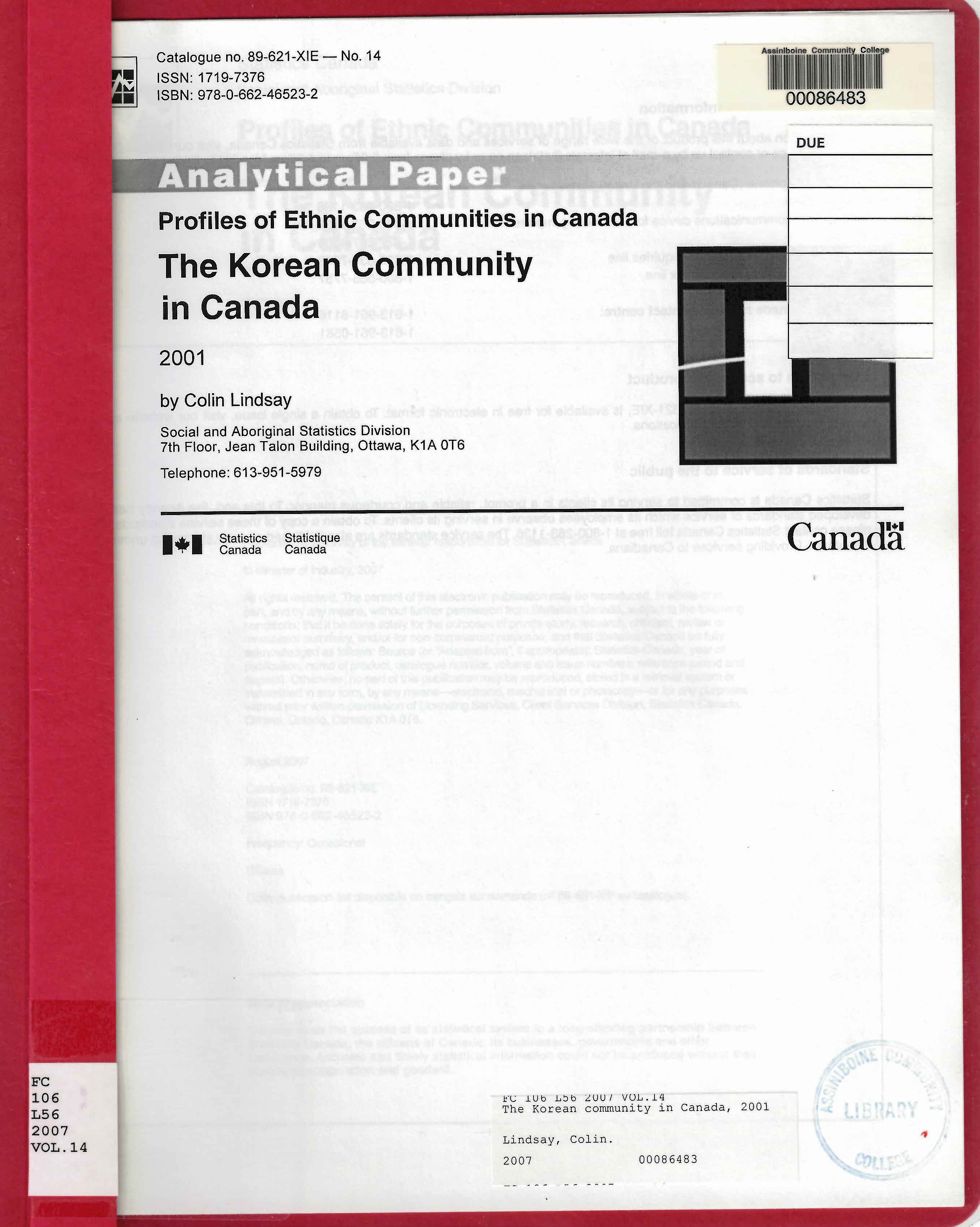 The Korean community in Canada, 2001