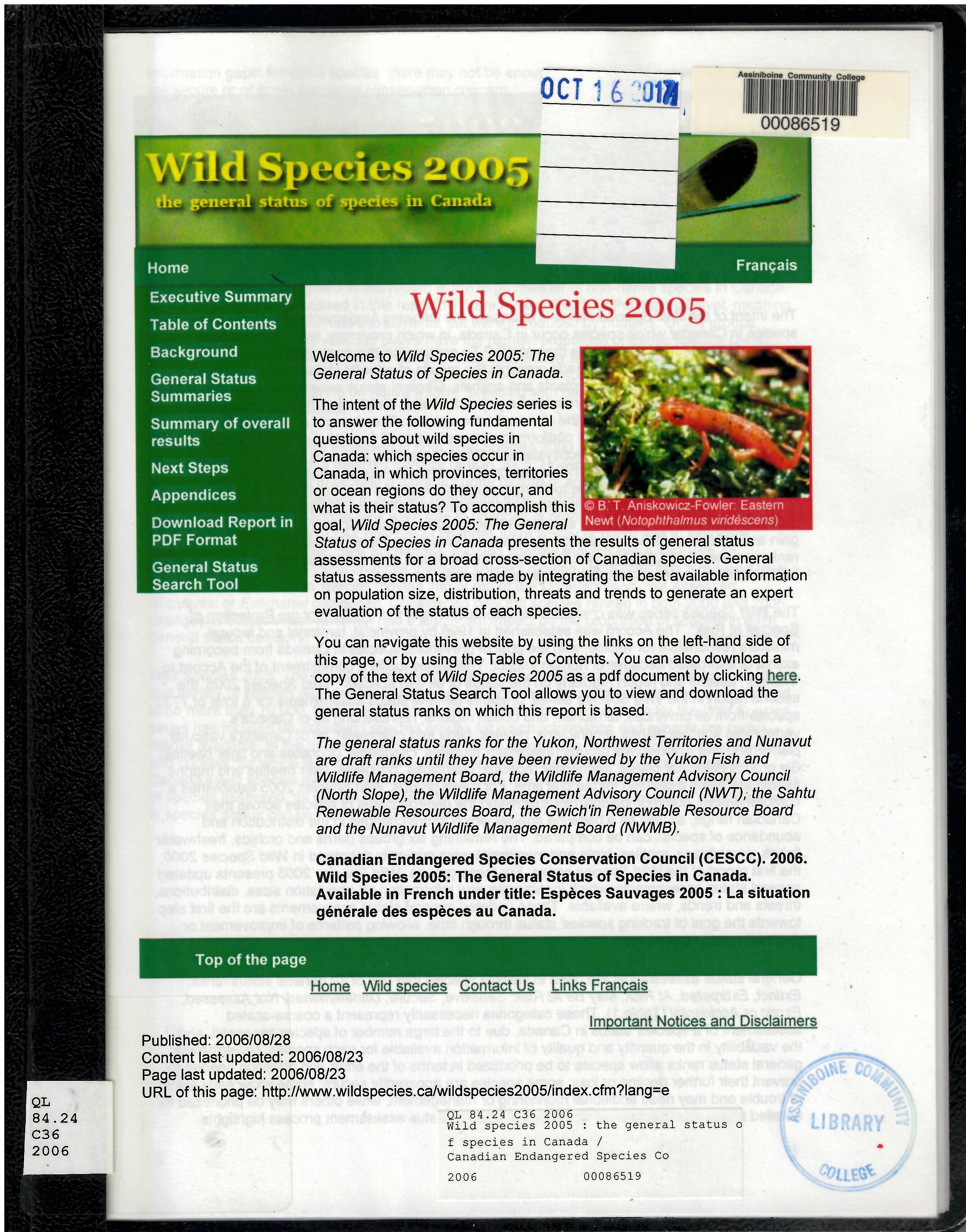 Wild species 2005 : the general status of species in Canada