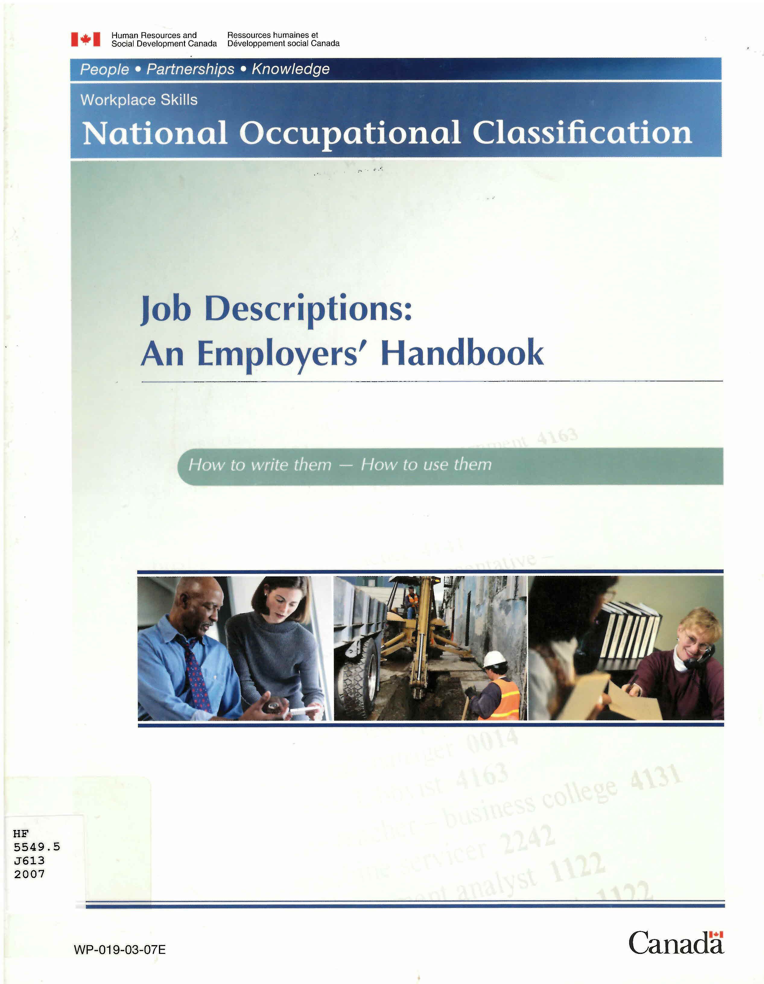 Job descriptions = descriptions de travail: manuel a l'usage des employeurs : an employer's handbook : how to write them, how to use them.