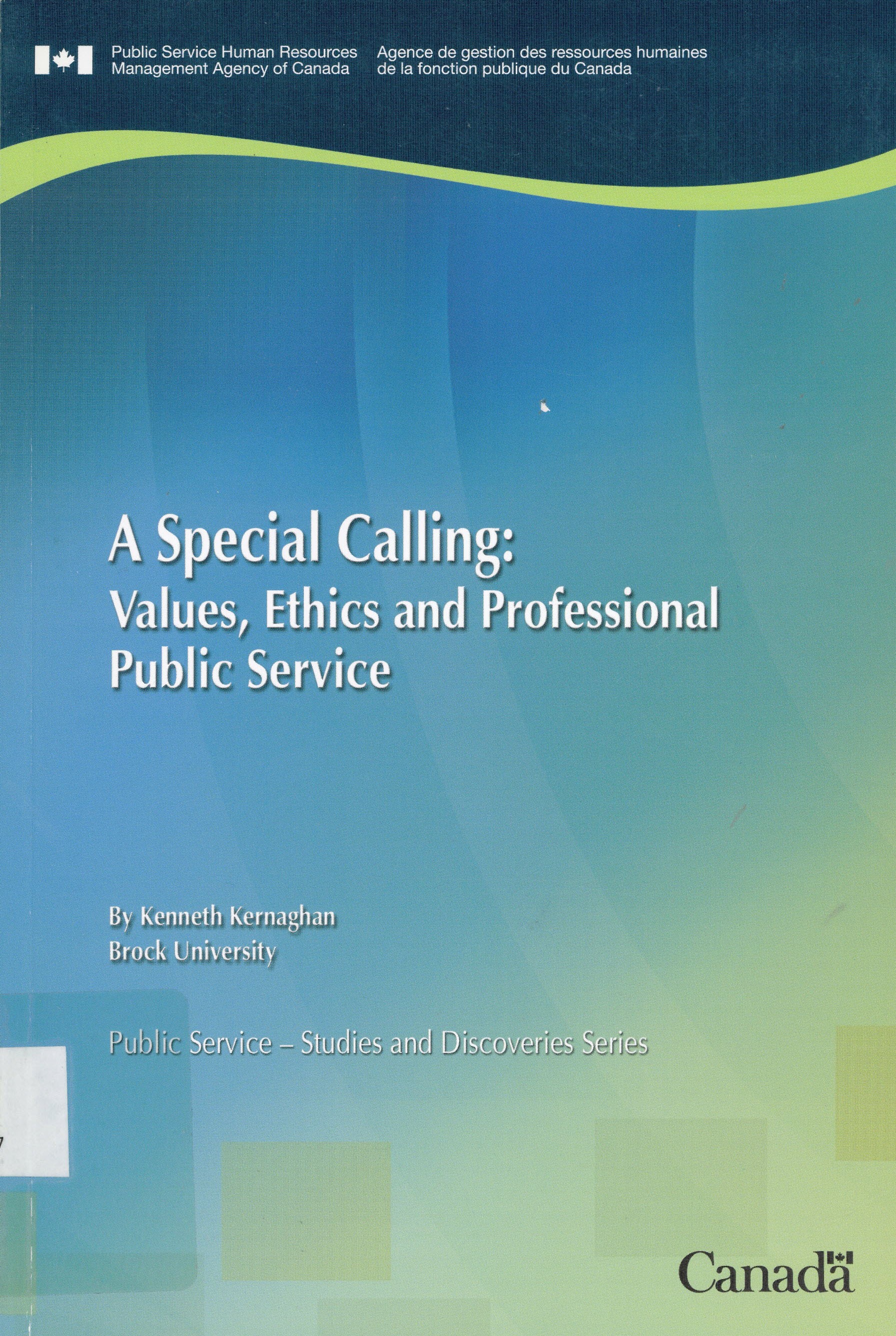 A special calling : values, ethics and professional public service