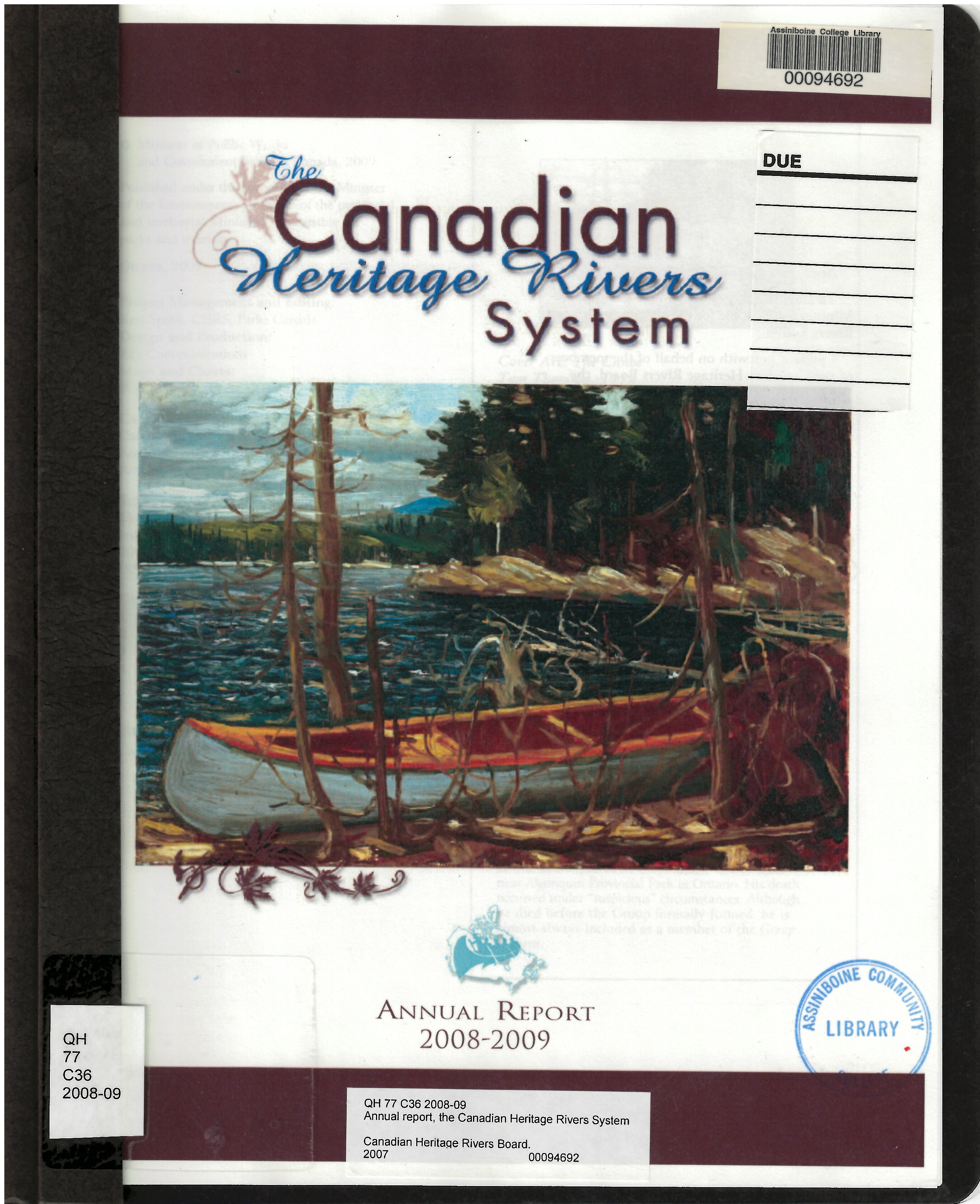 Annual report, the Canadian Heritage Rivers System