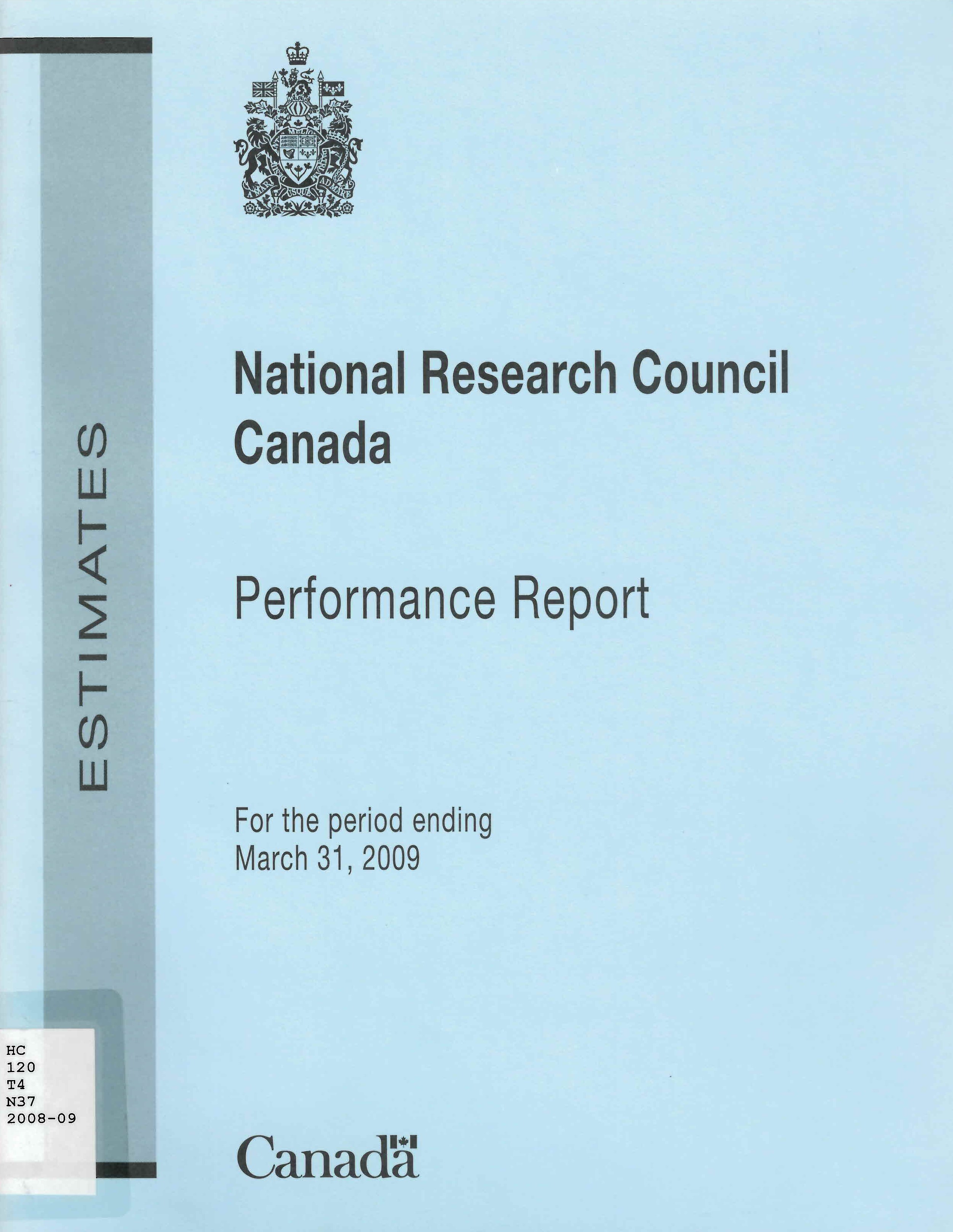 National Research Council Canada : departmental performance report