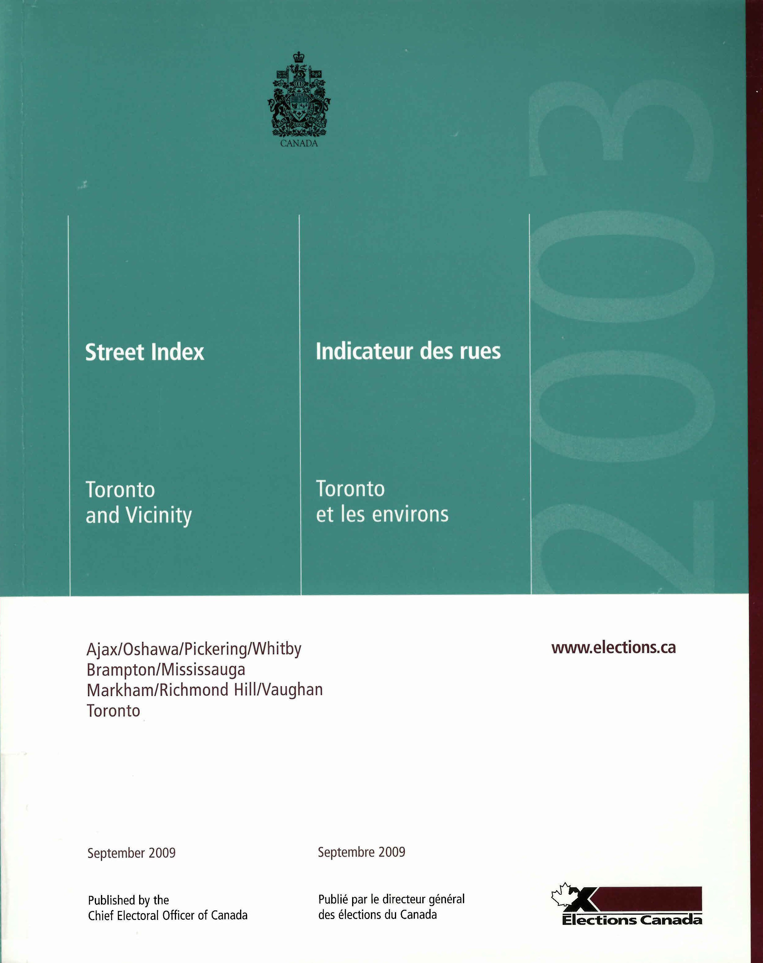 Street index : Toronto and vicinity  = Indicateur des rues