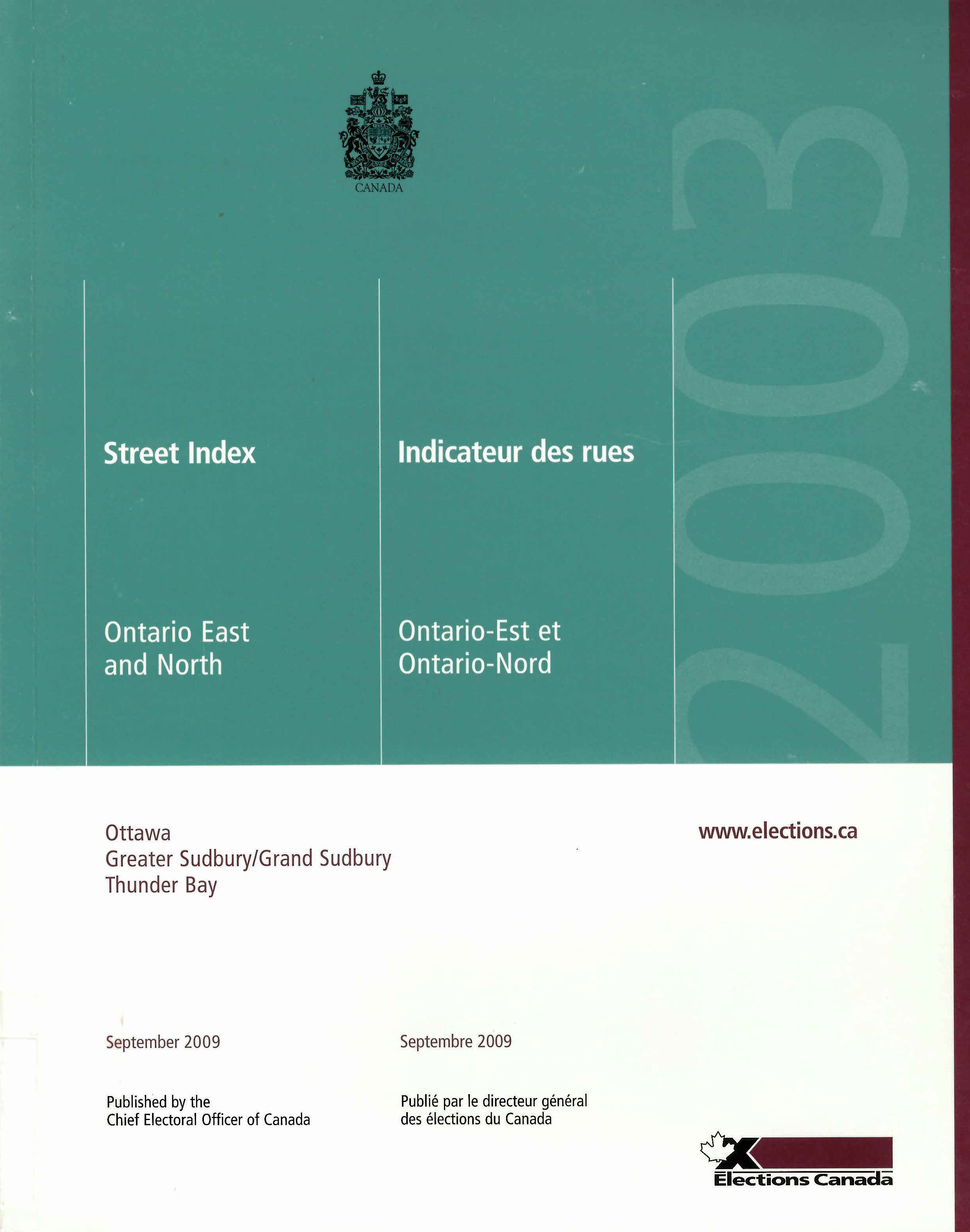 Street index : Ontario East and North   = Indicateur des rues