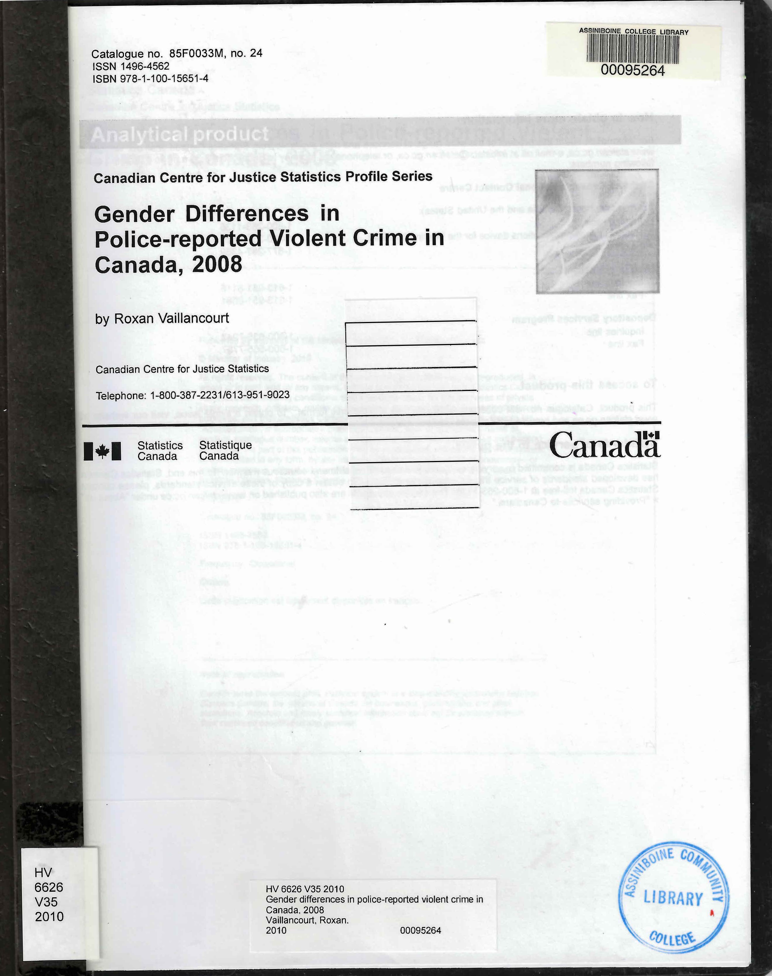 Gender differences in police-reported violent crime in Canada, 2008