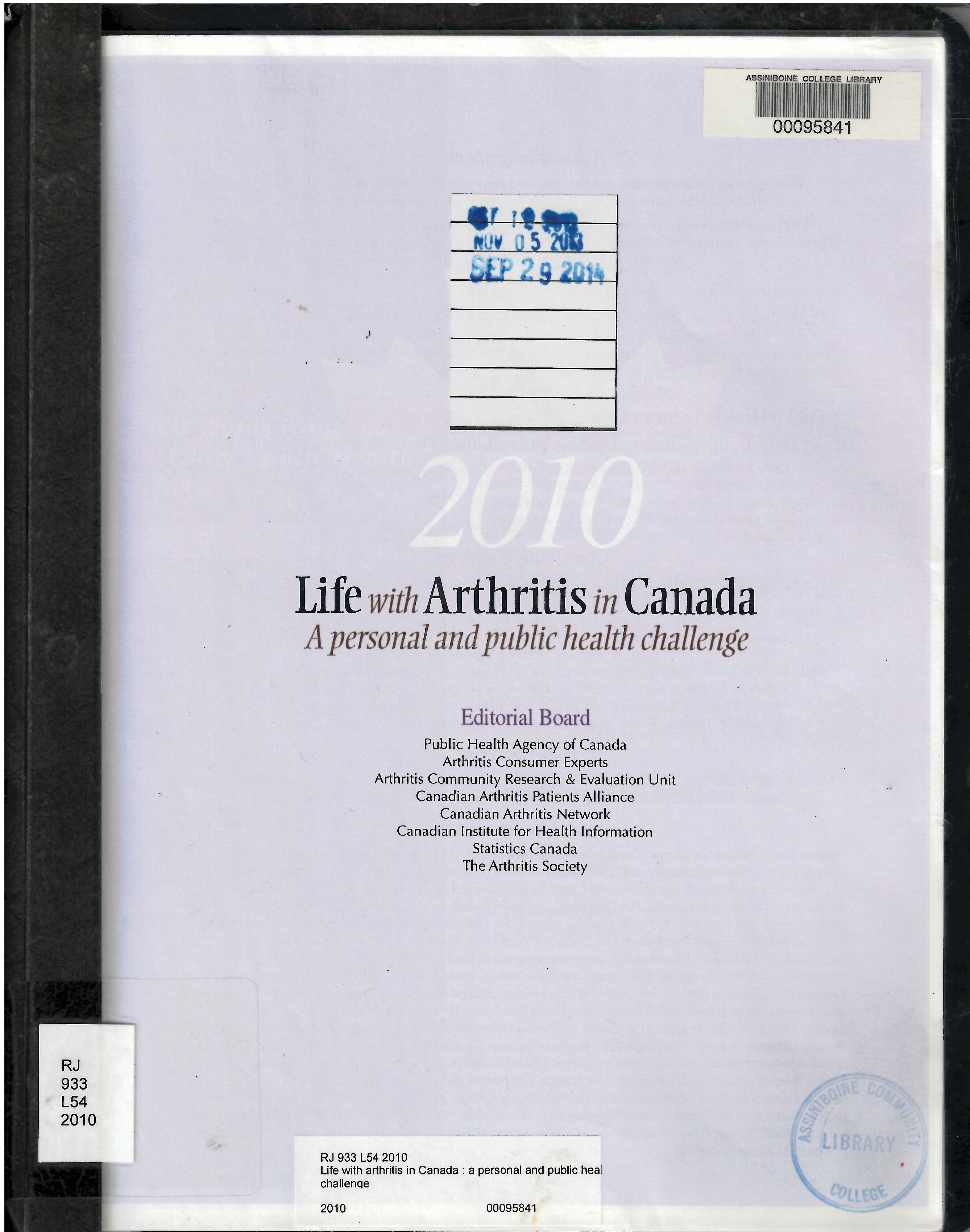 Life with arthritis in Canada : a personal and public health challenge
