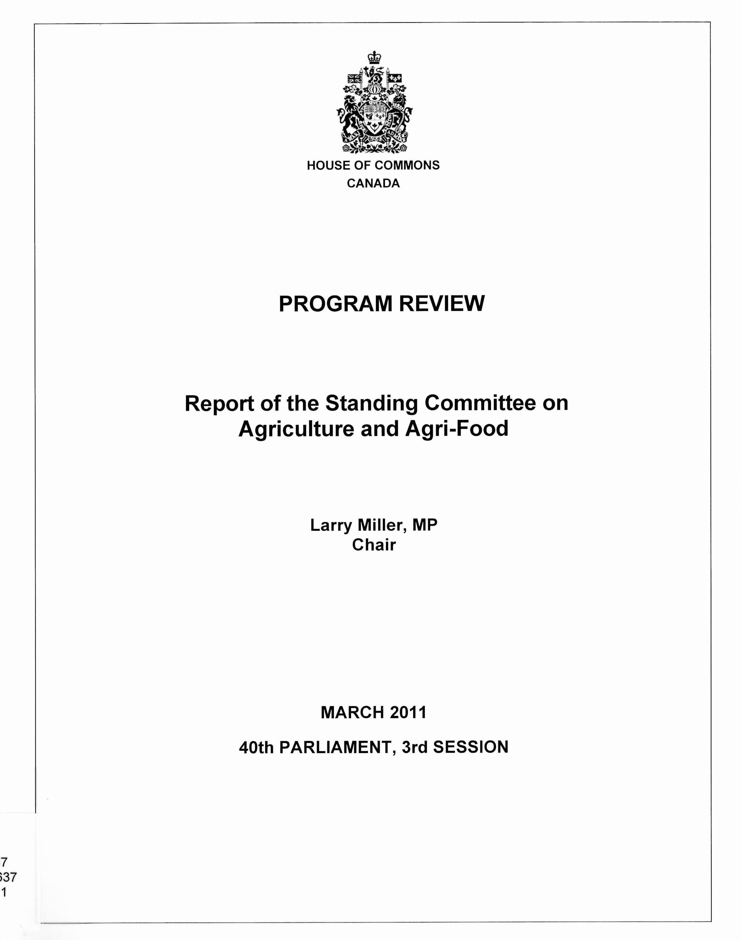 Program review : report of the Standing Committee on Agriculture and Agri-Food