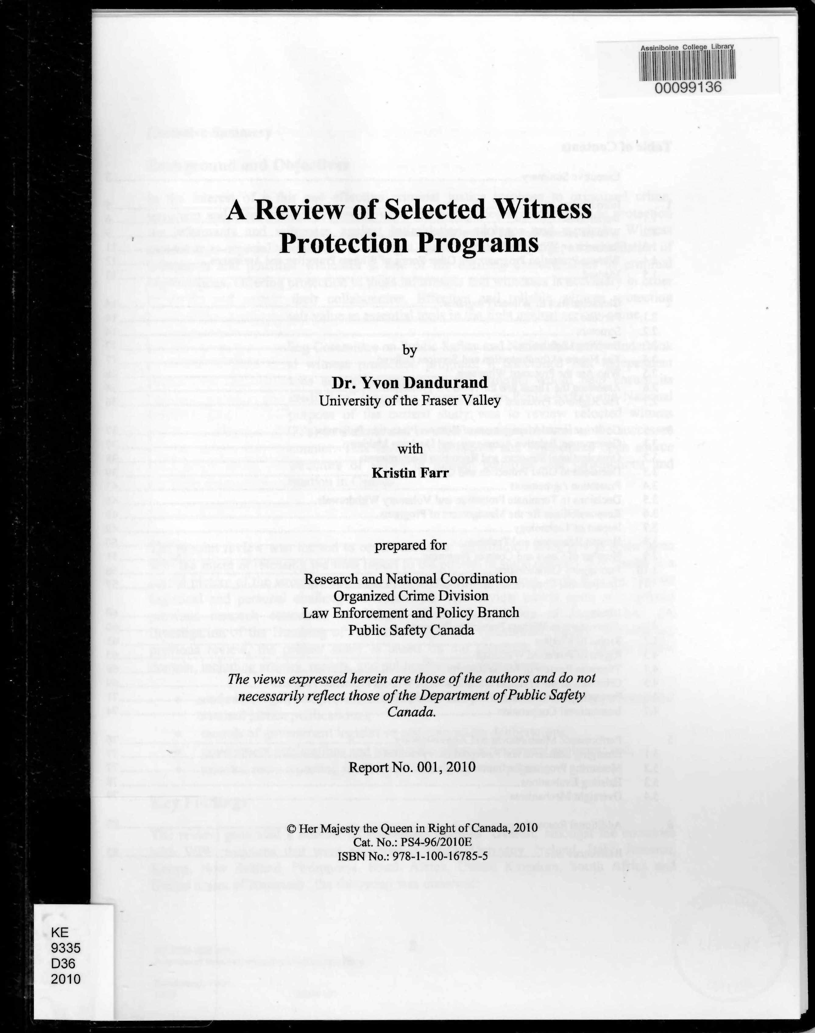 A review of selected witness protection programs