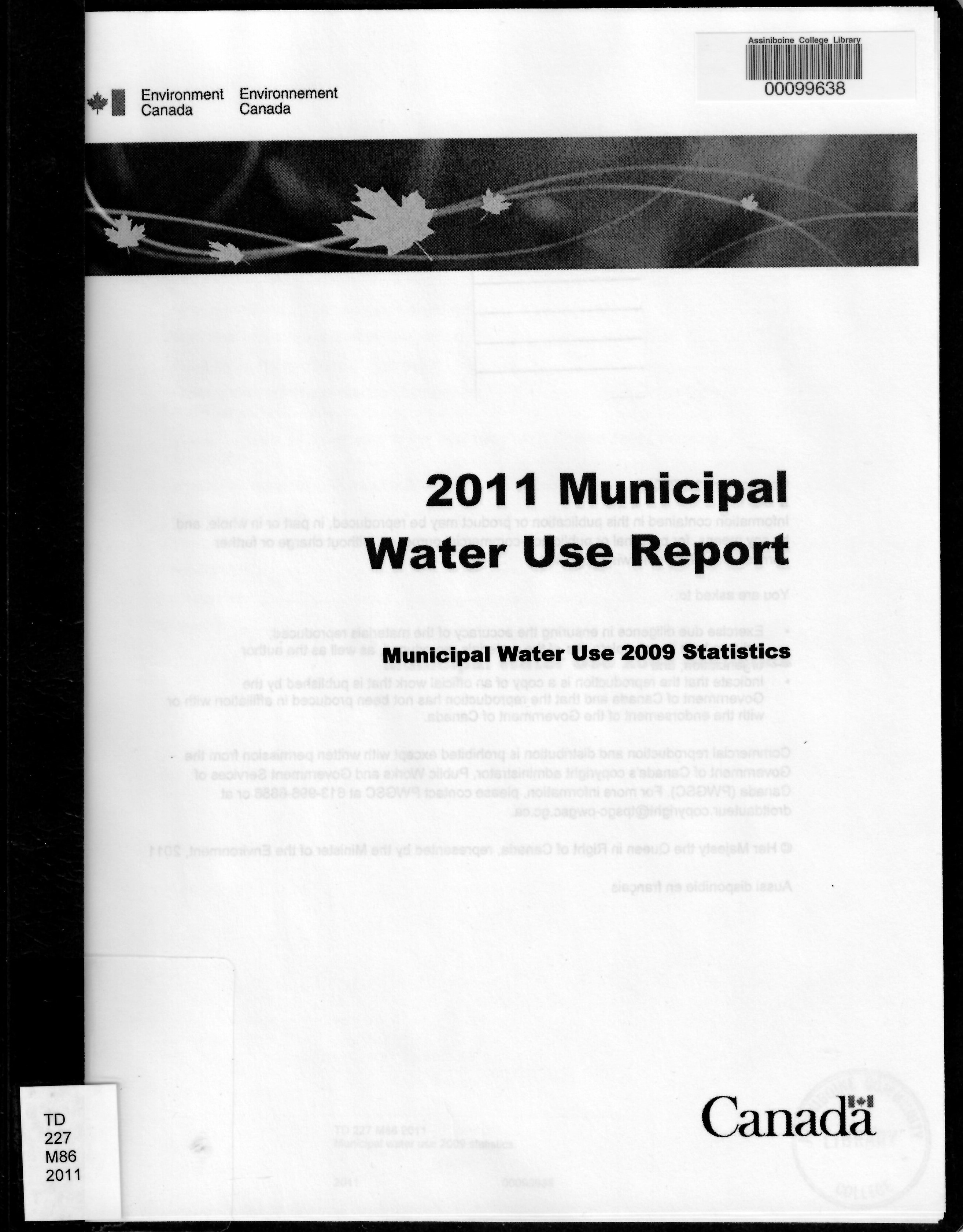 2011 municipal water use report : municipal water use 2009 statistics