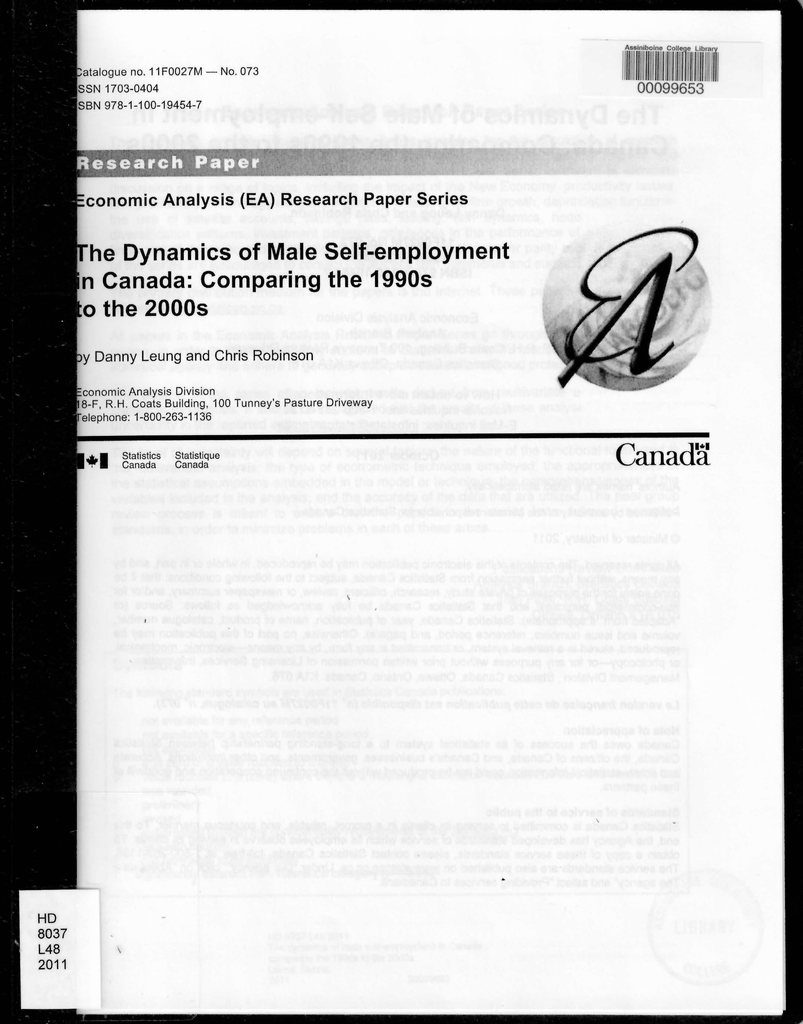 The dynamics of male self-employment in Canada : comparing the 1990s to the 2000s