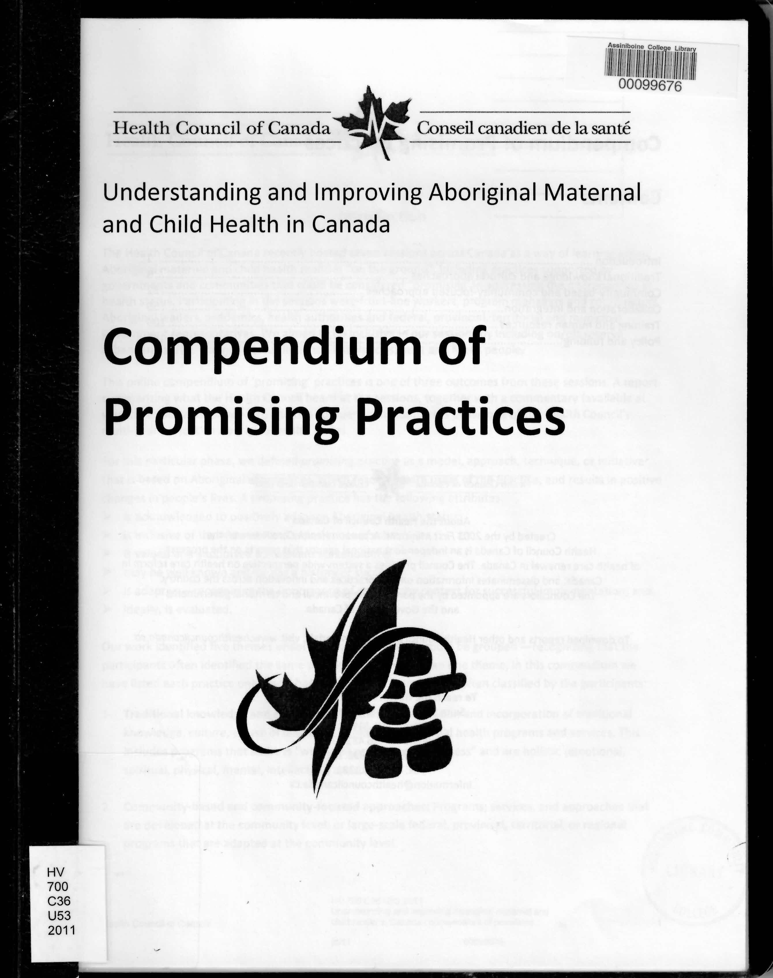 Understanding and improving Aboriginal maternal and child health in Canada : compendium of promising practices