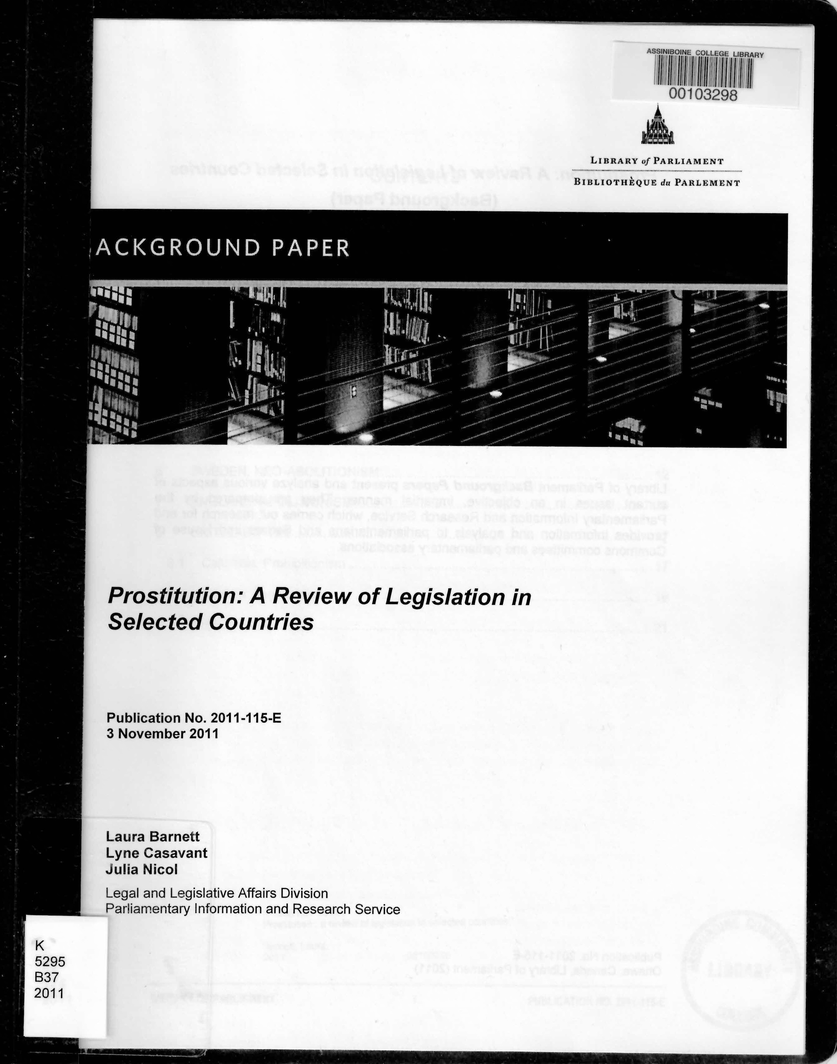 Prostitution : a review of legislation in selected countries