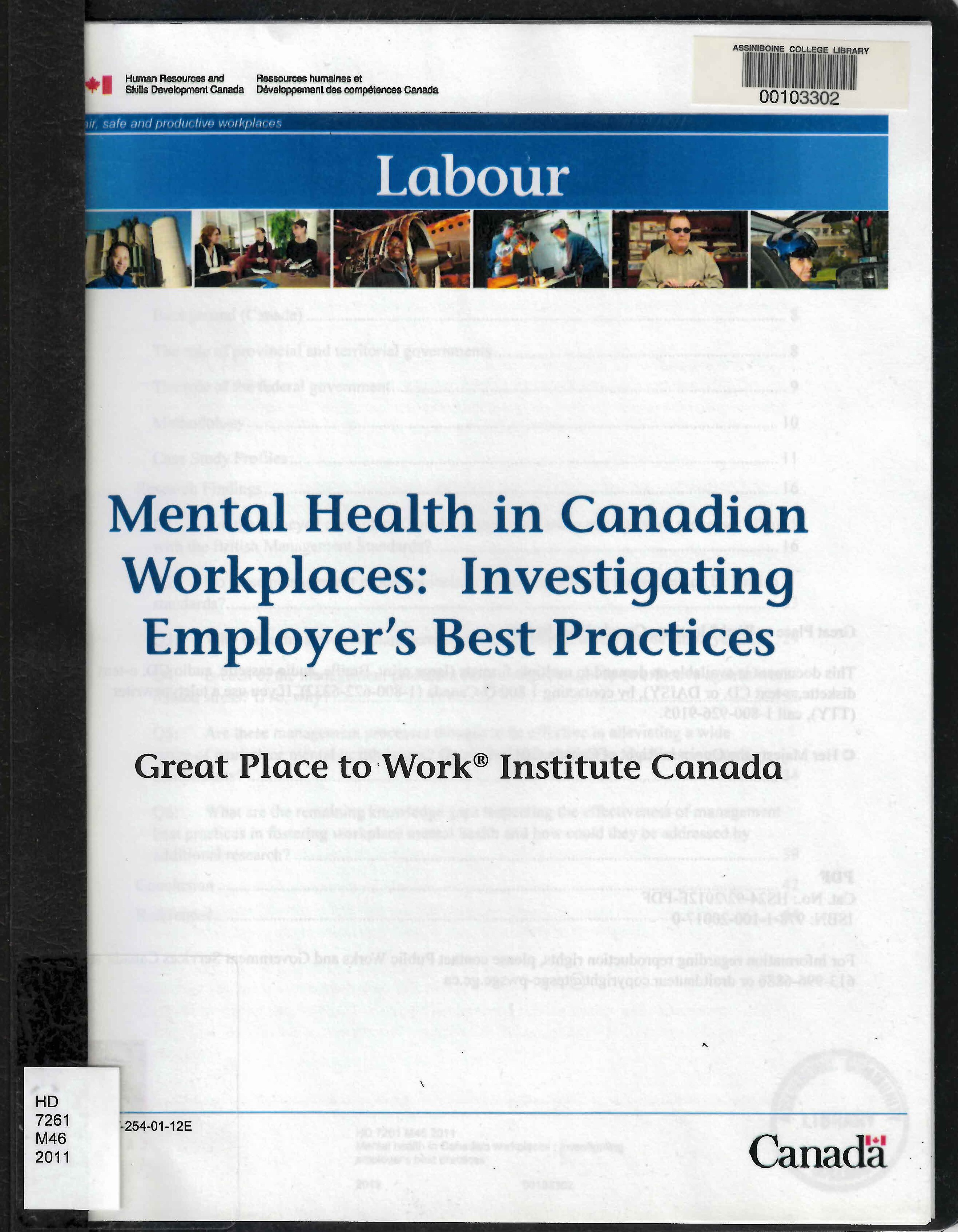 Mental health in Canadian workplaces : investigating employer's best practices