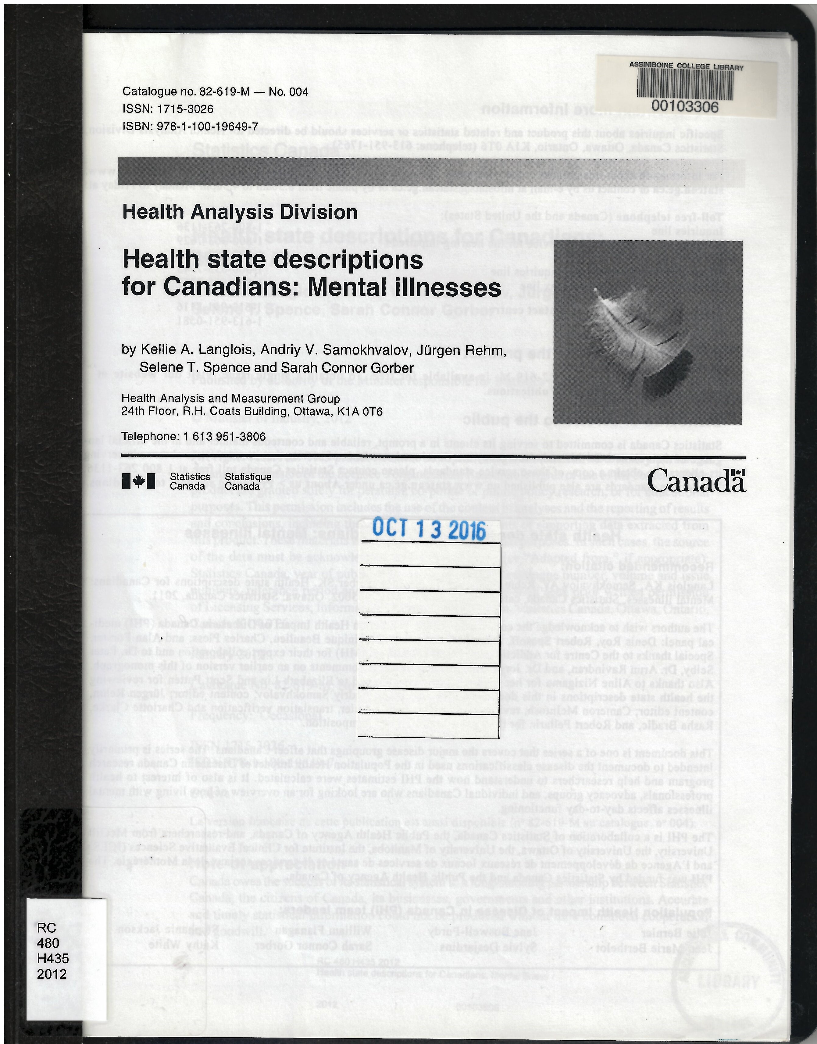 Health state descriptions for Canadians. Mental illness /