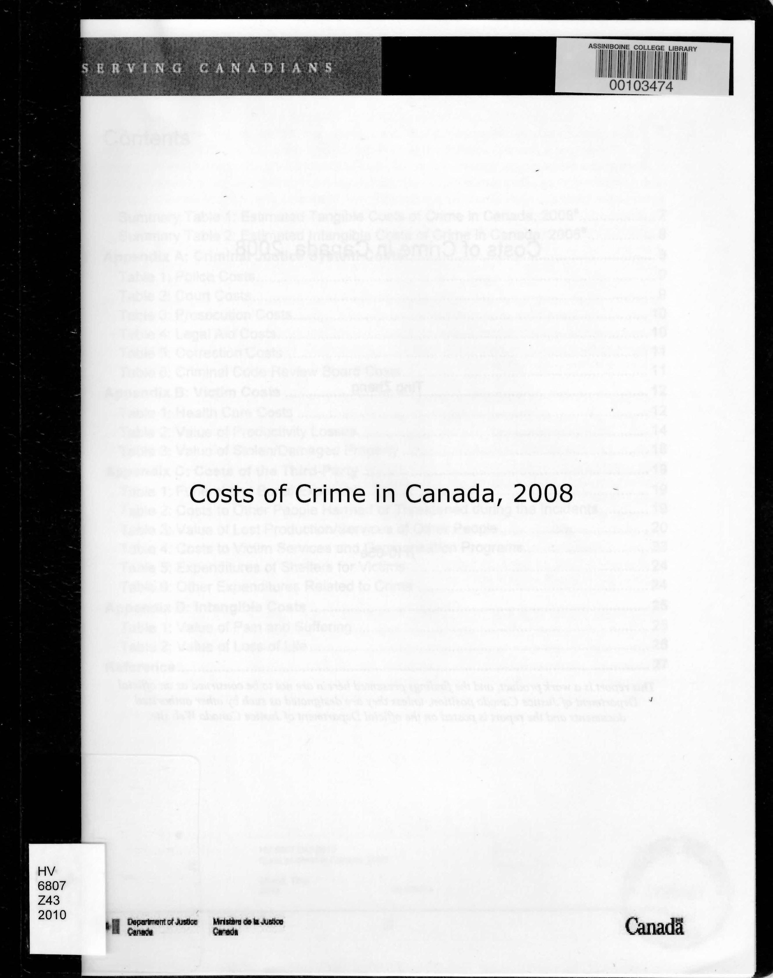 Costs of crime in Canada, 2008