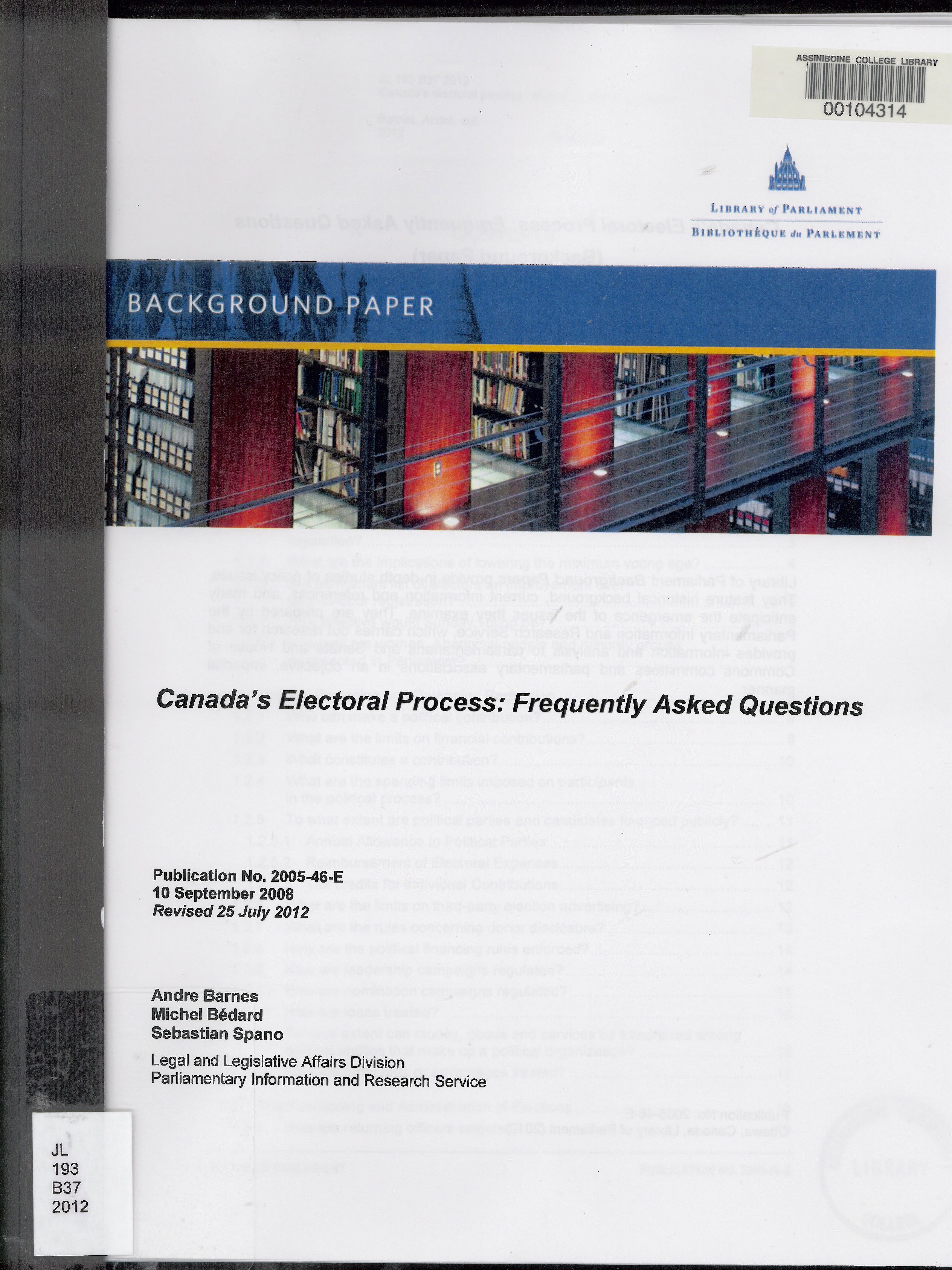 Canada's electoral process : frequently asked questions