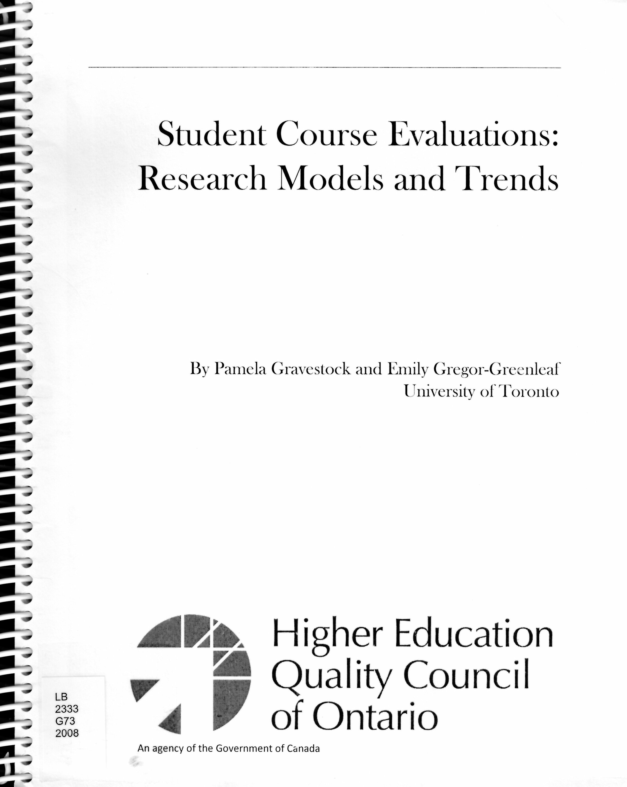 Student course evaluations : research, models and trends