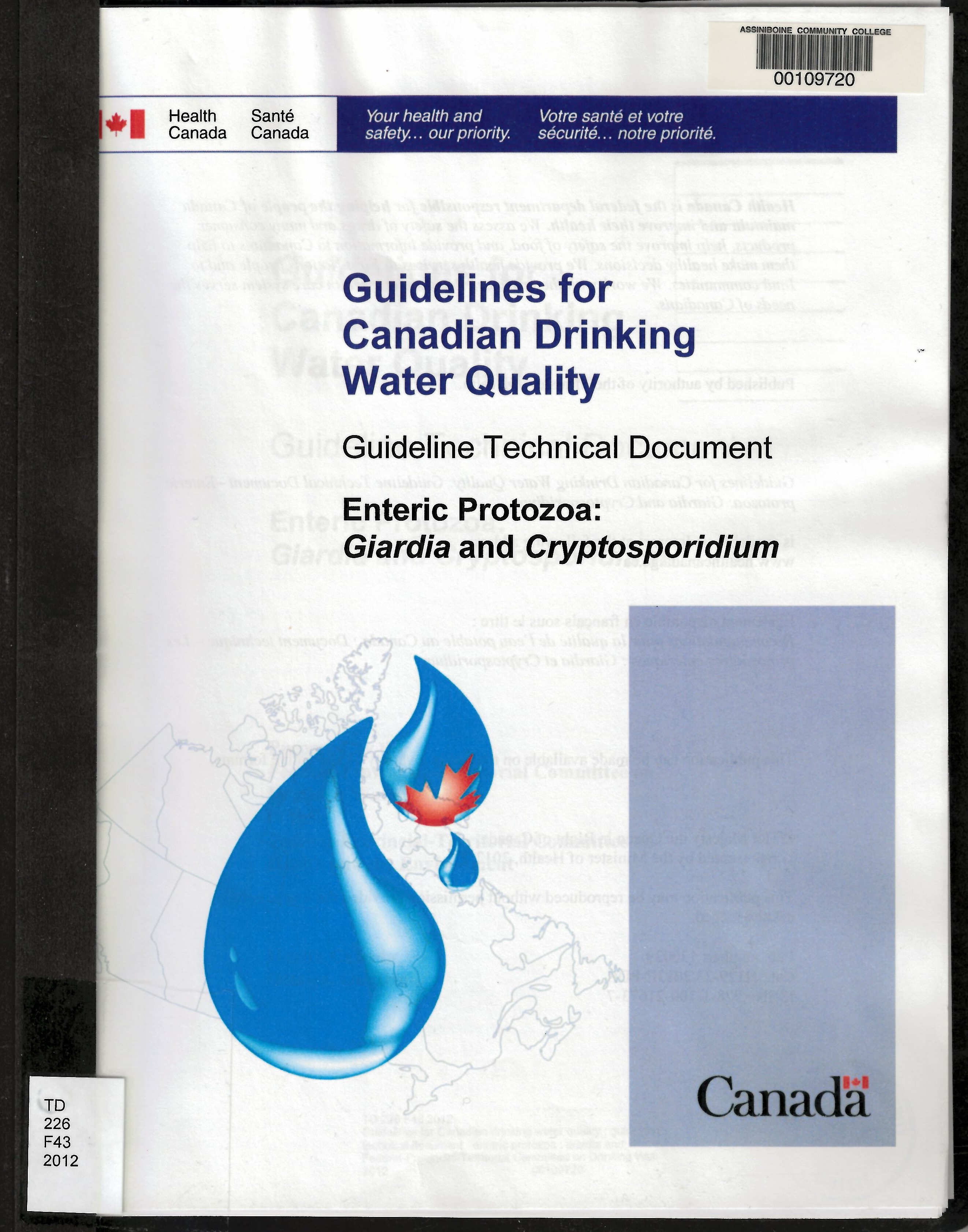 Guidelines for Canadian drinking water quality : guideline technical document : enteric protozoa : giardia and cryptosporidium