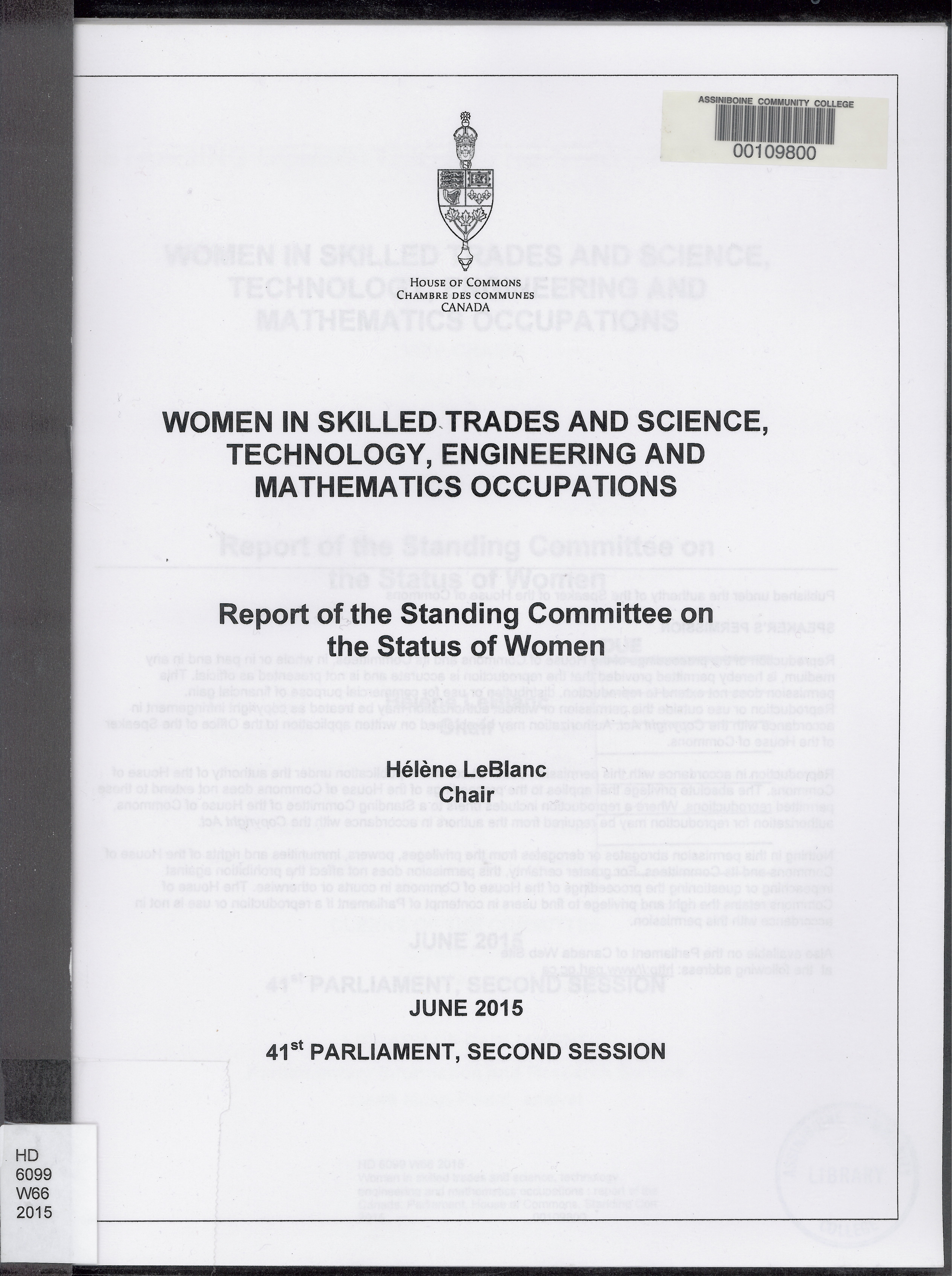 Women in skilled trades and science, technology, engineering and mathematics occupations : report of the Standing Committee on the Status of Women