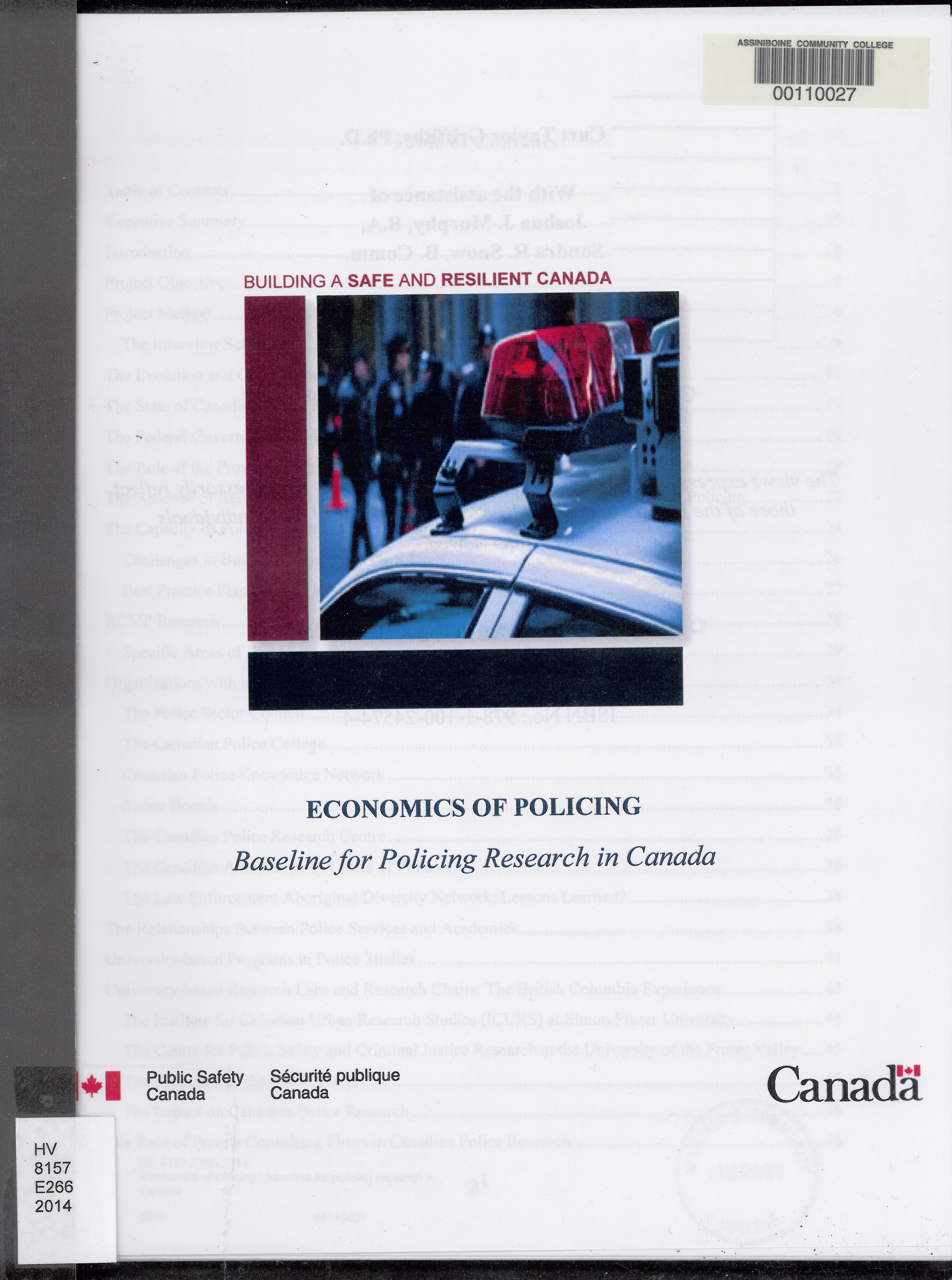 Economics of policing : baseline for policing research in Canada