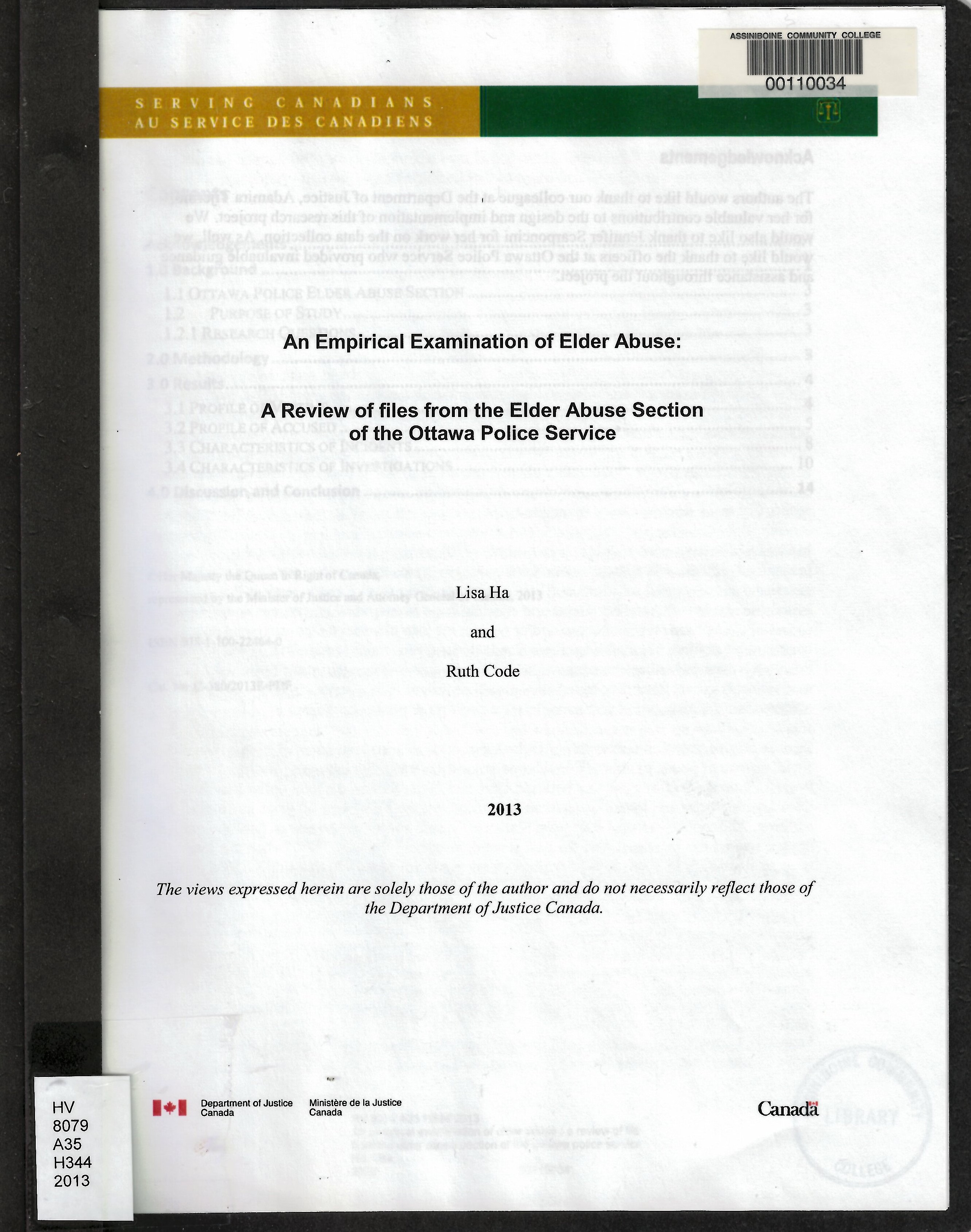 An empirical examination of elder abuse : a review of files from the elder abuse section of the Ottawa police service