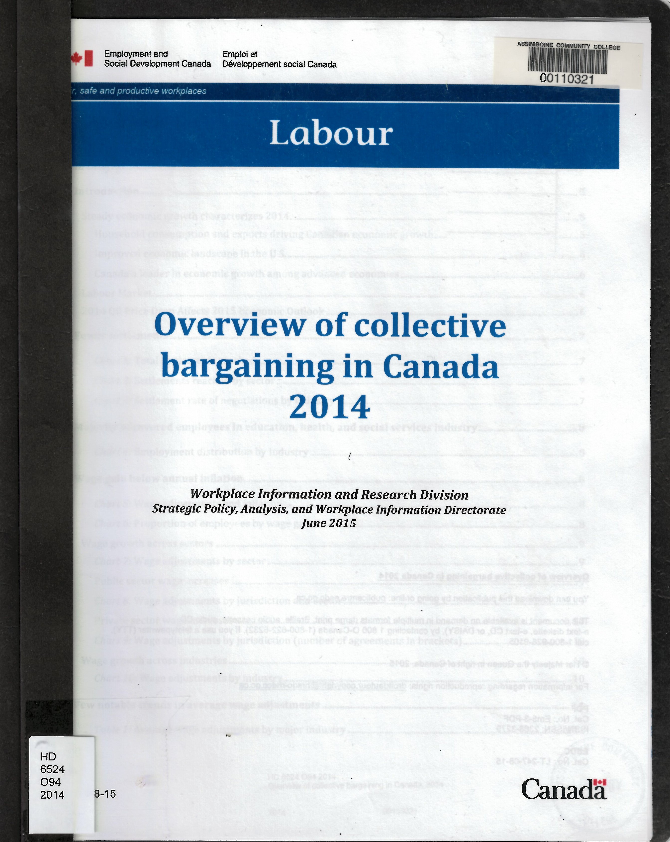 Overview of collective bargaining in Canada, 2014