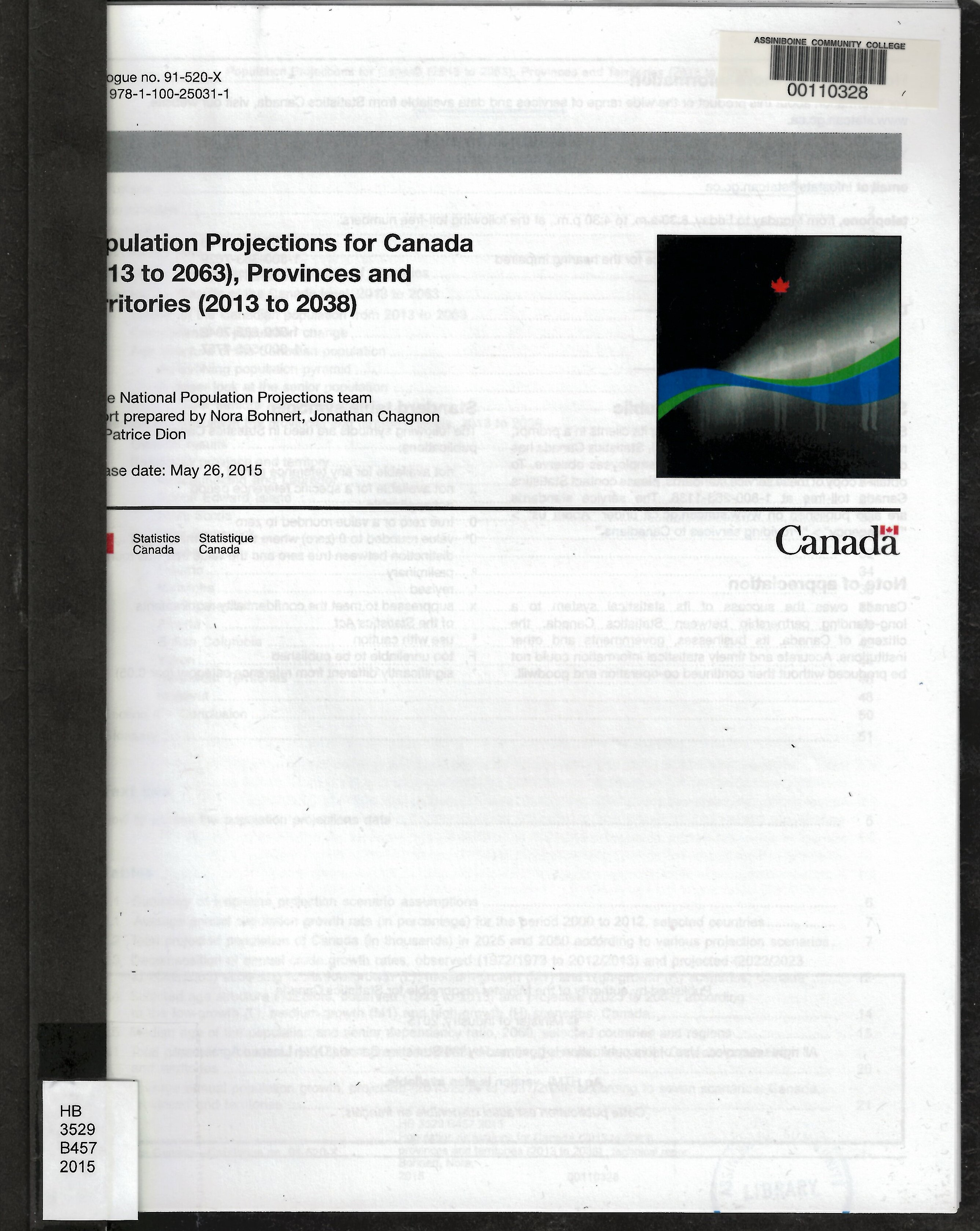 Population projections for Canada (2013 to 2063), provinces and territories (2013 to 2038) : technical report on methodology and assumptions