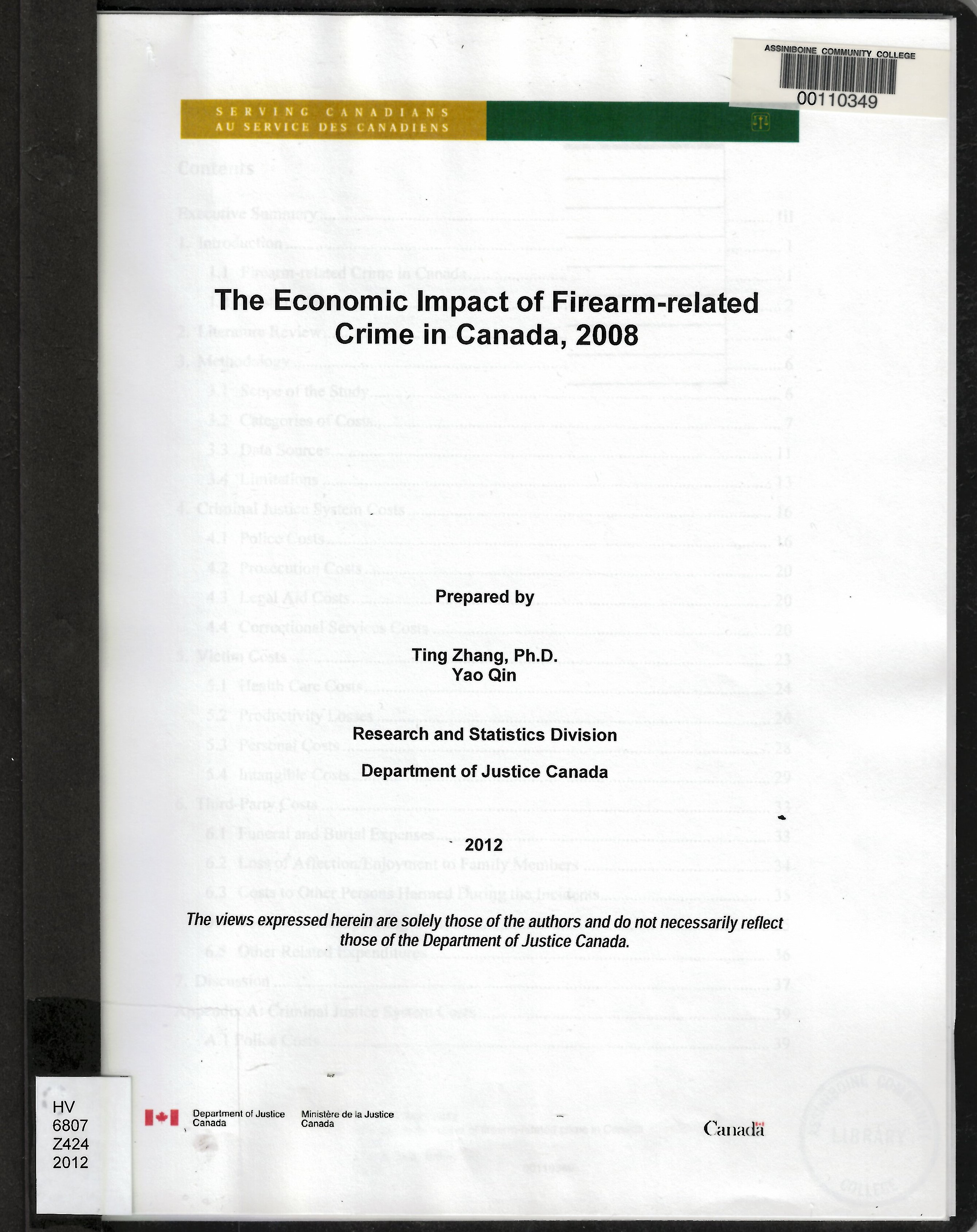 The economic impact of firearm-related crime in Canada, 2008