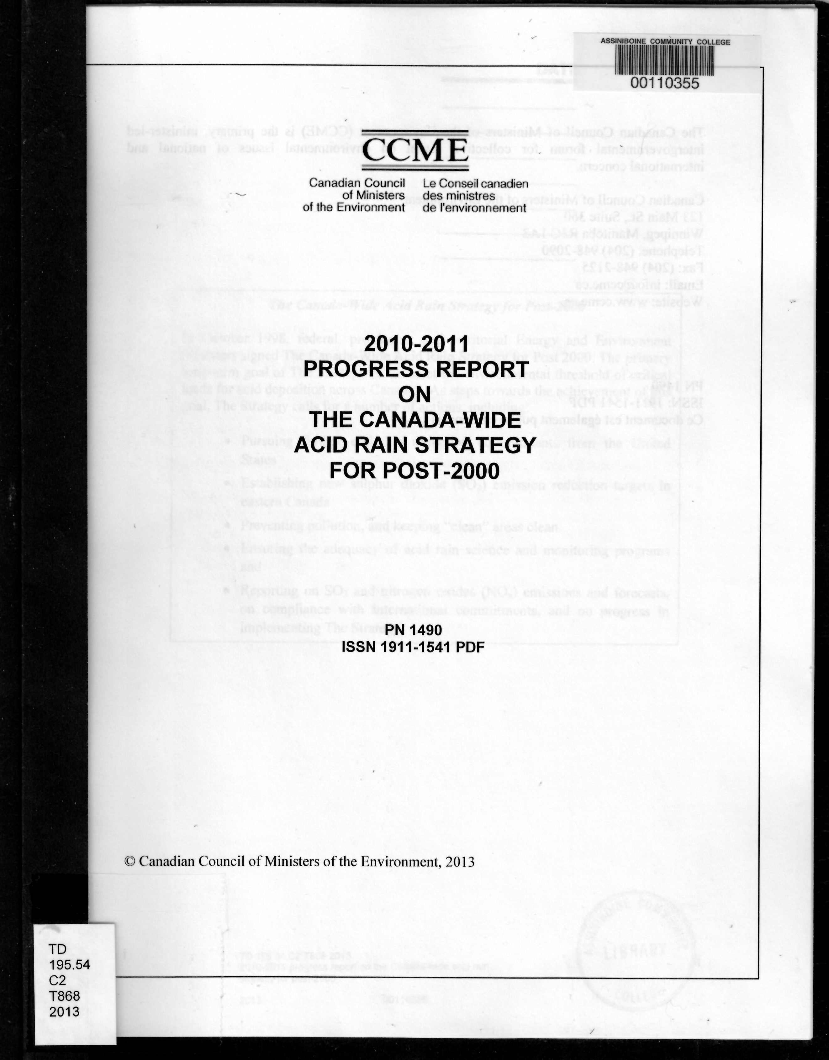 2010-2011 progress report on the Canada-wide acid rain strategy for post-2000