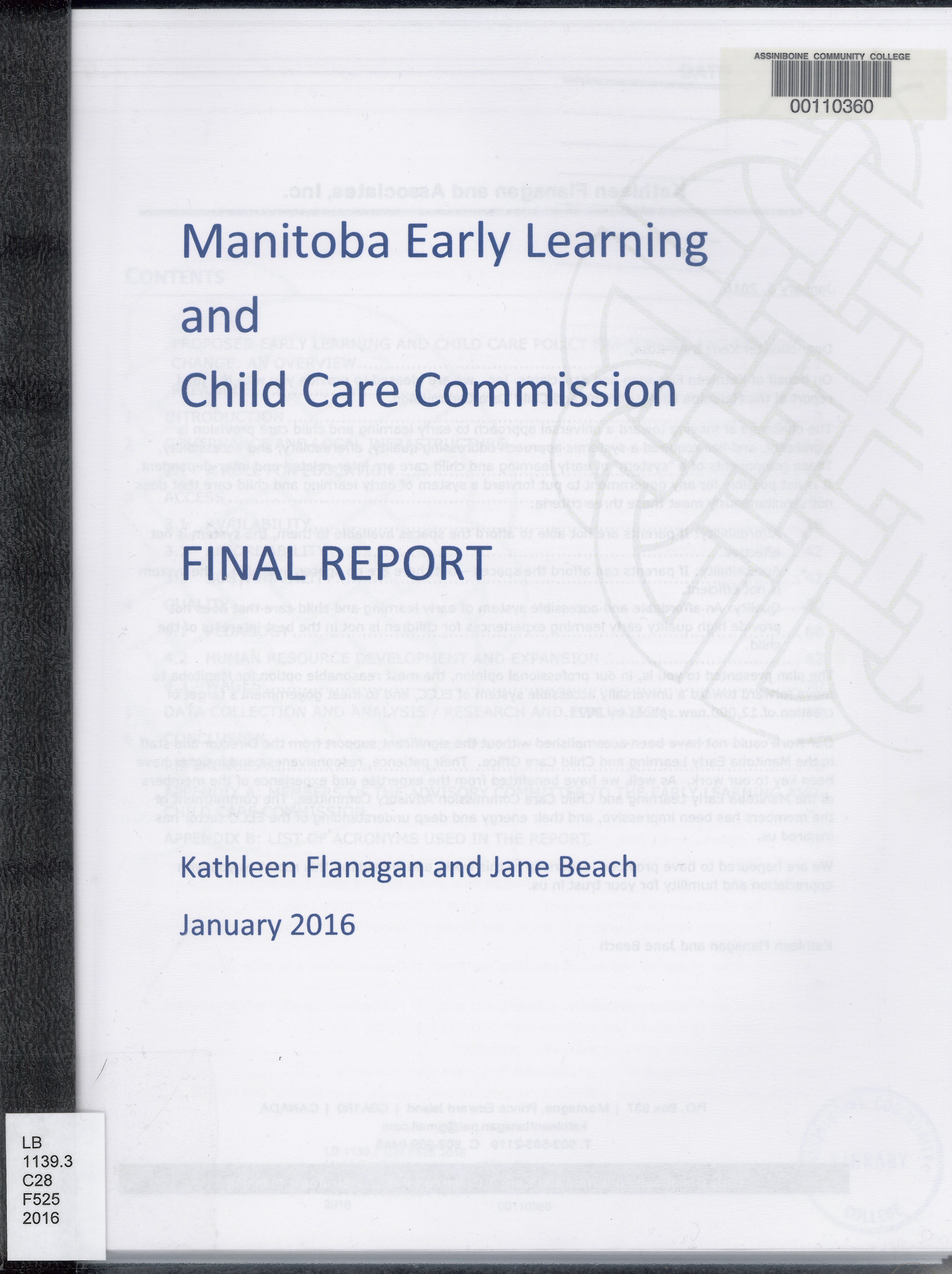 Manitoba Early Learning and Child Care Commission : final report