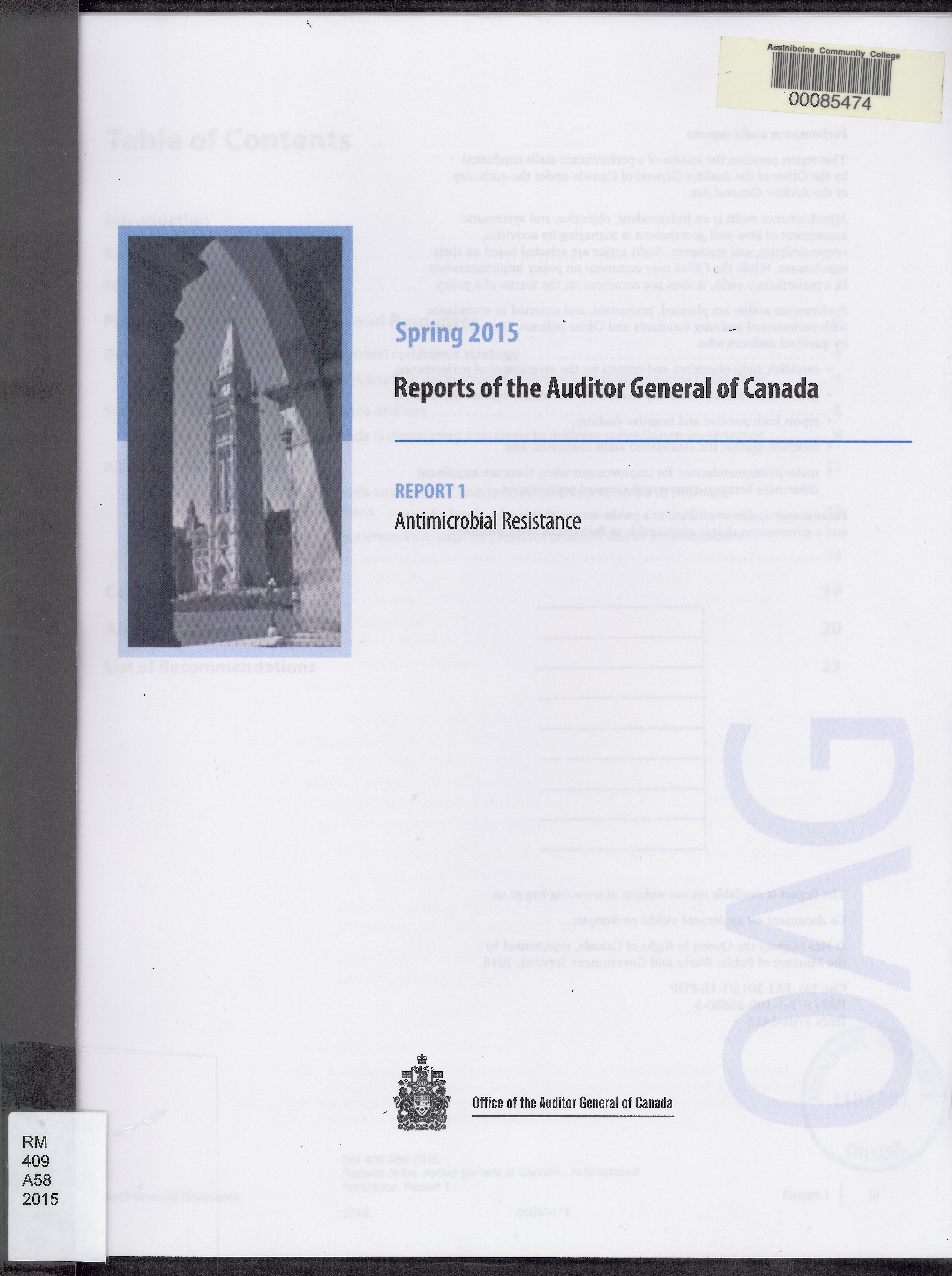 Reports of the auditor general of Canada : Antimicrobial resistance. Report 1 :