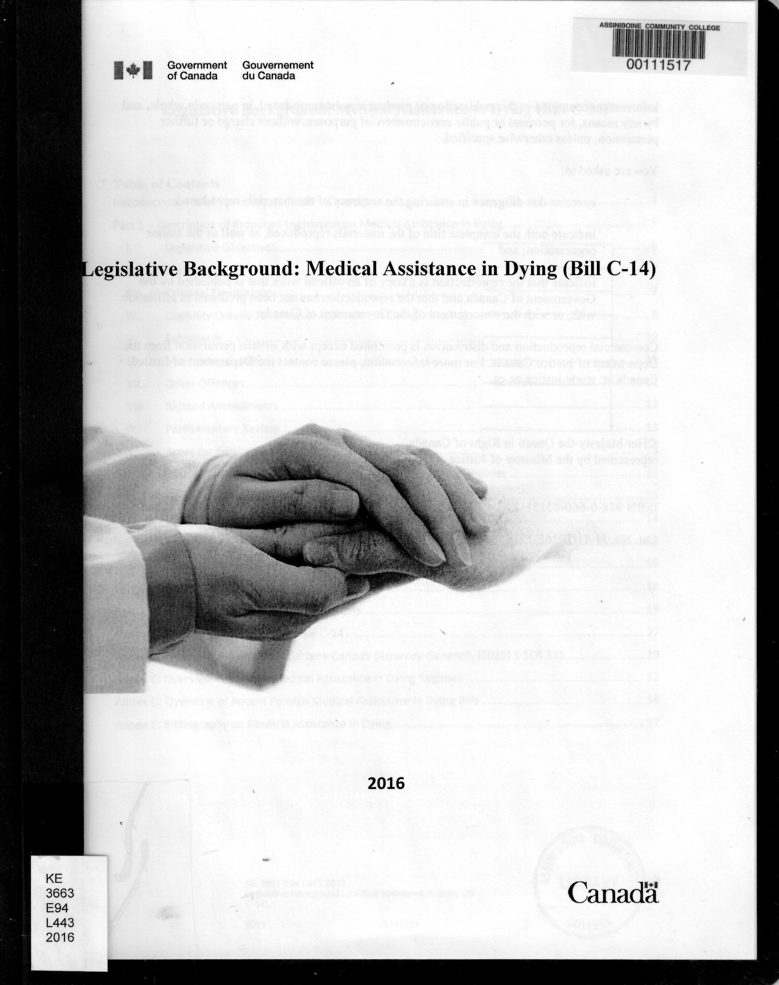 Legislative background : medical assistance in dying (Bill C-14)