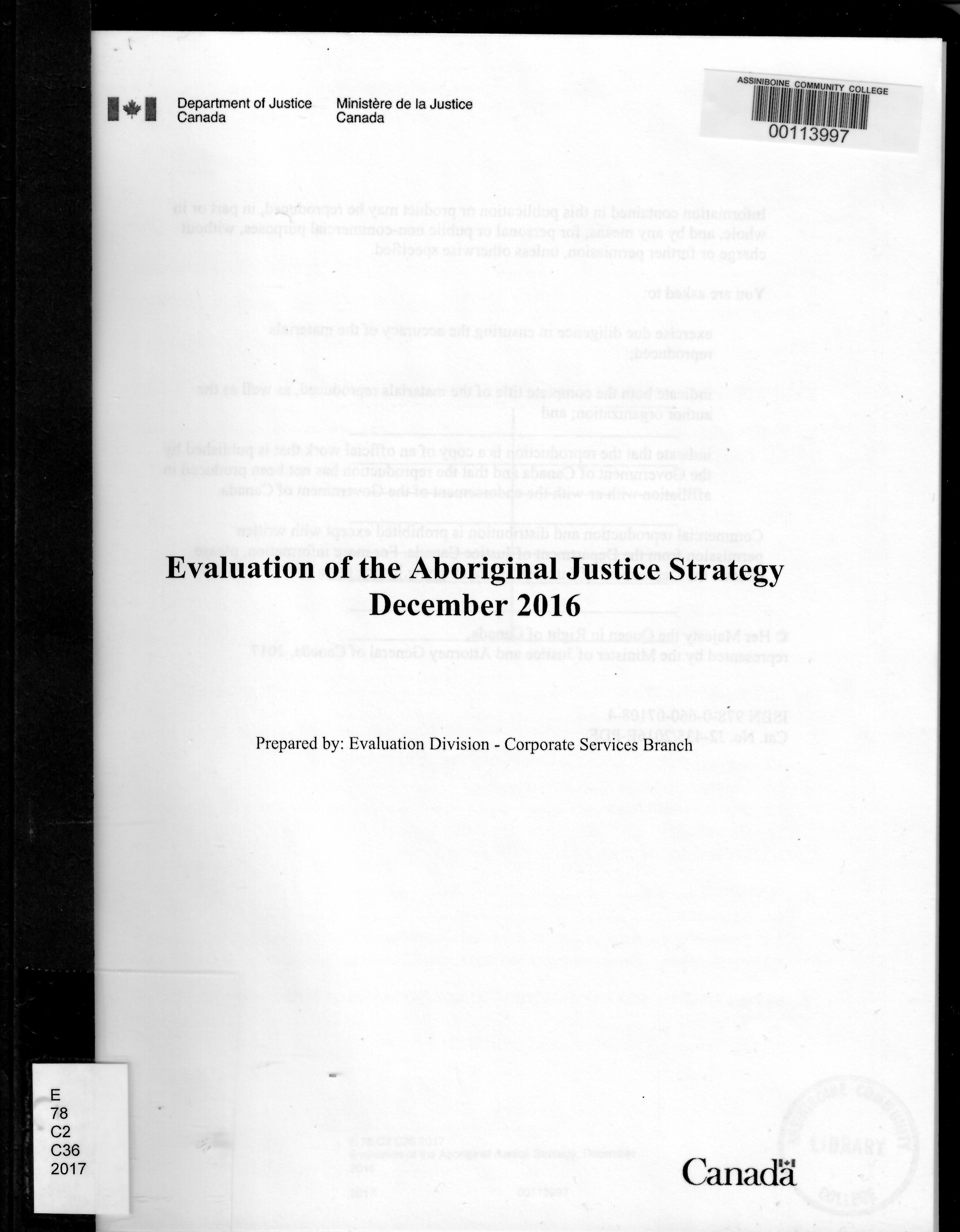Evaluation of the Aboriginal Justice Strategy, December 2016