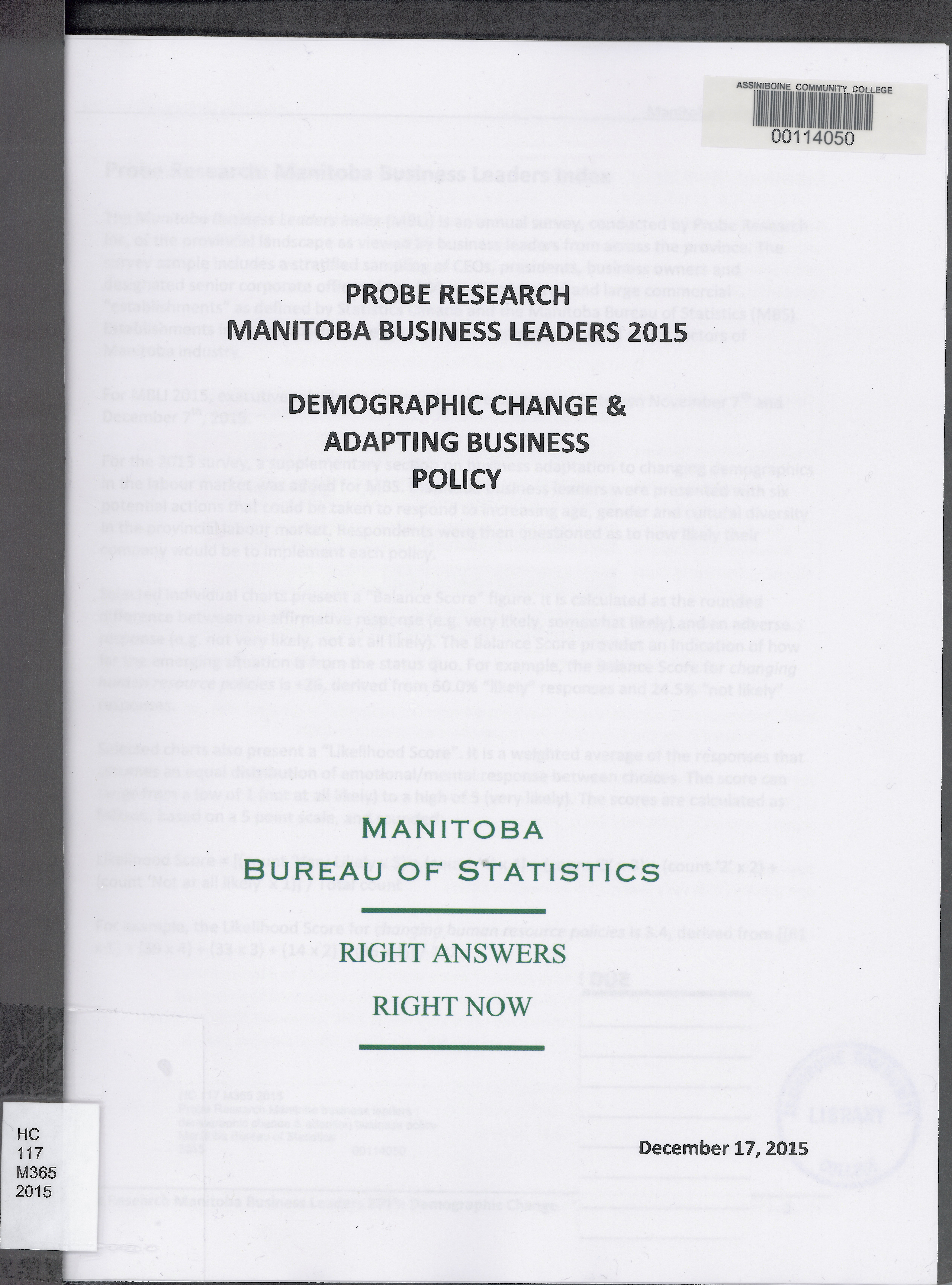 Probe Research Manitoba business leaders : demographic change & adapting business policy